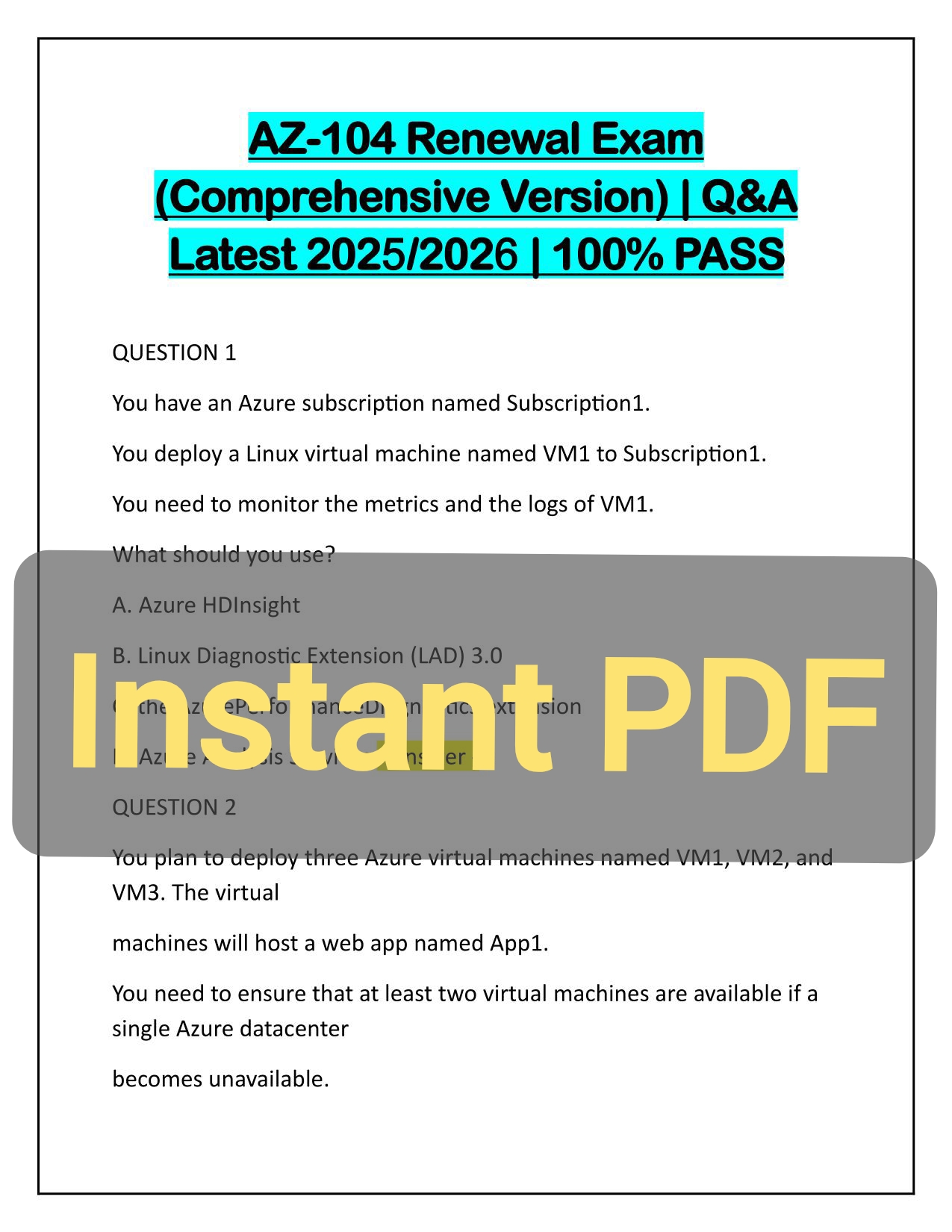 AZ-104 Renewal Exam 2025/2026 – Comprehensive Version with Updated Q&A