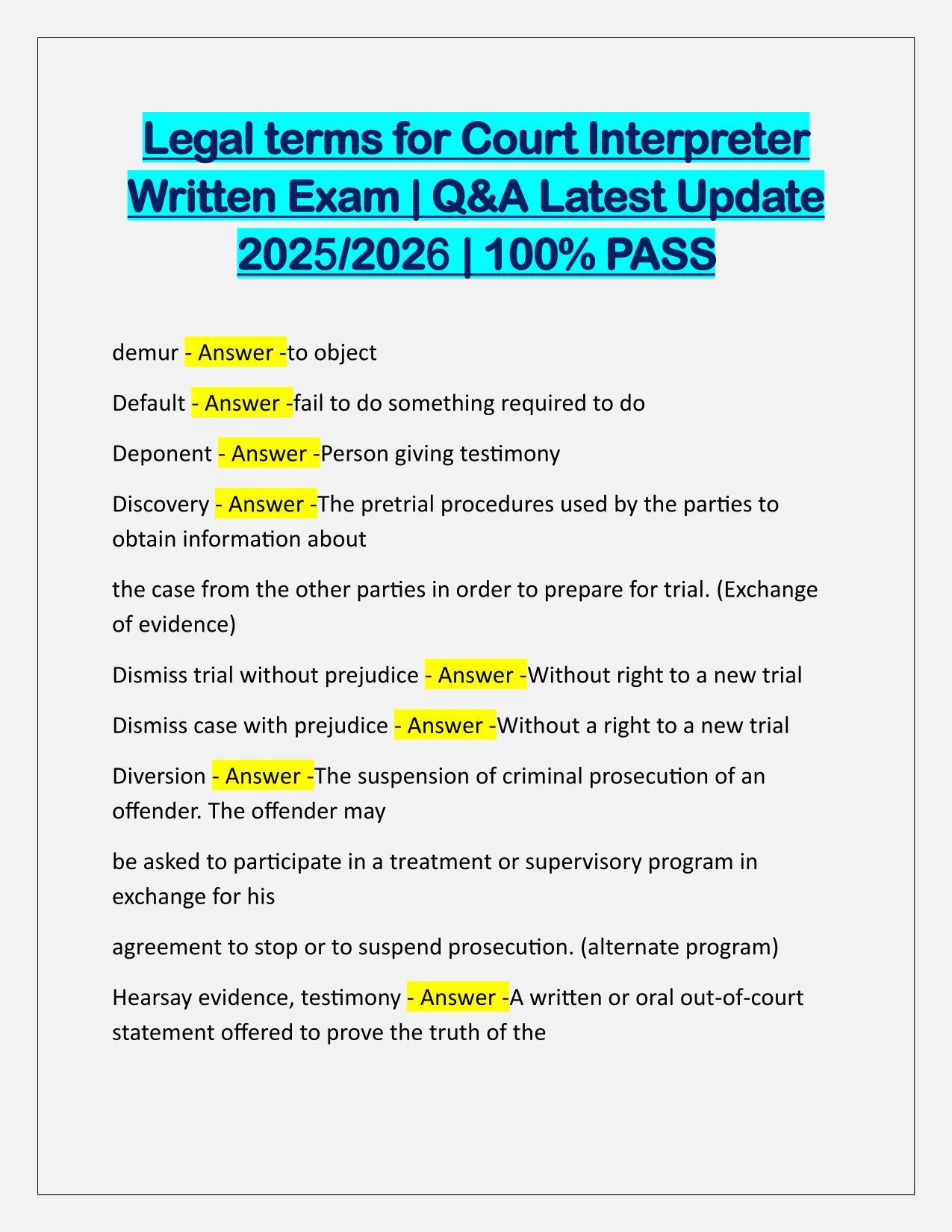 Bundle for Court Interpreter Written EXAMS Q&A Latest Update