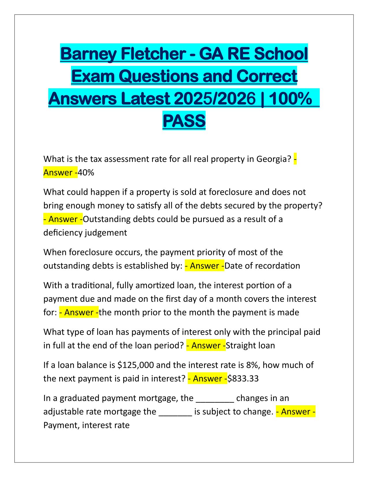 Barney Fletcher-GA RE School Exam Q&A Latest Update