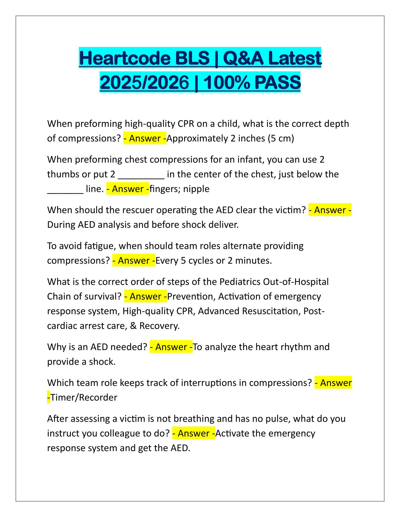 Package Deal for HeartCode BLS EXAMS Q&A Latest Update