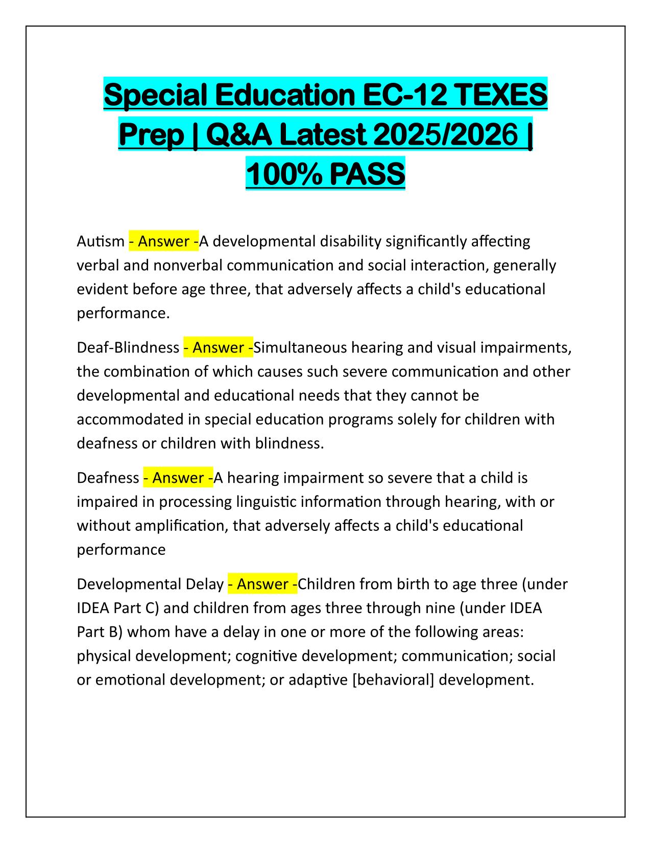 Special Education EC-12 TEXES Prep Q&A Latest 2025 Update