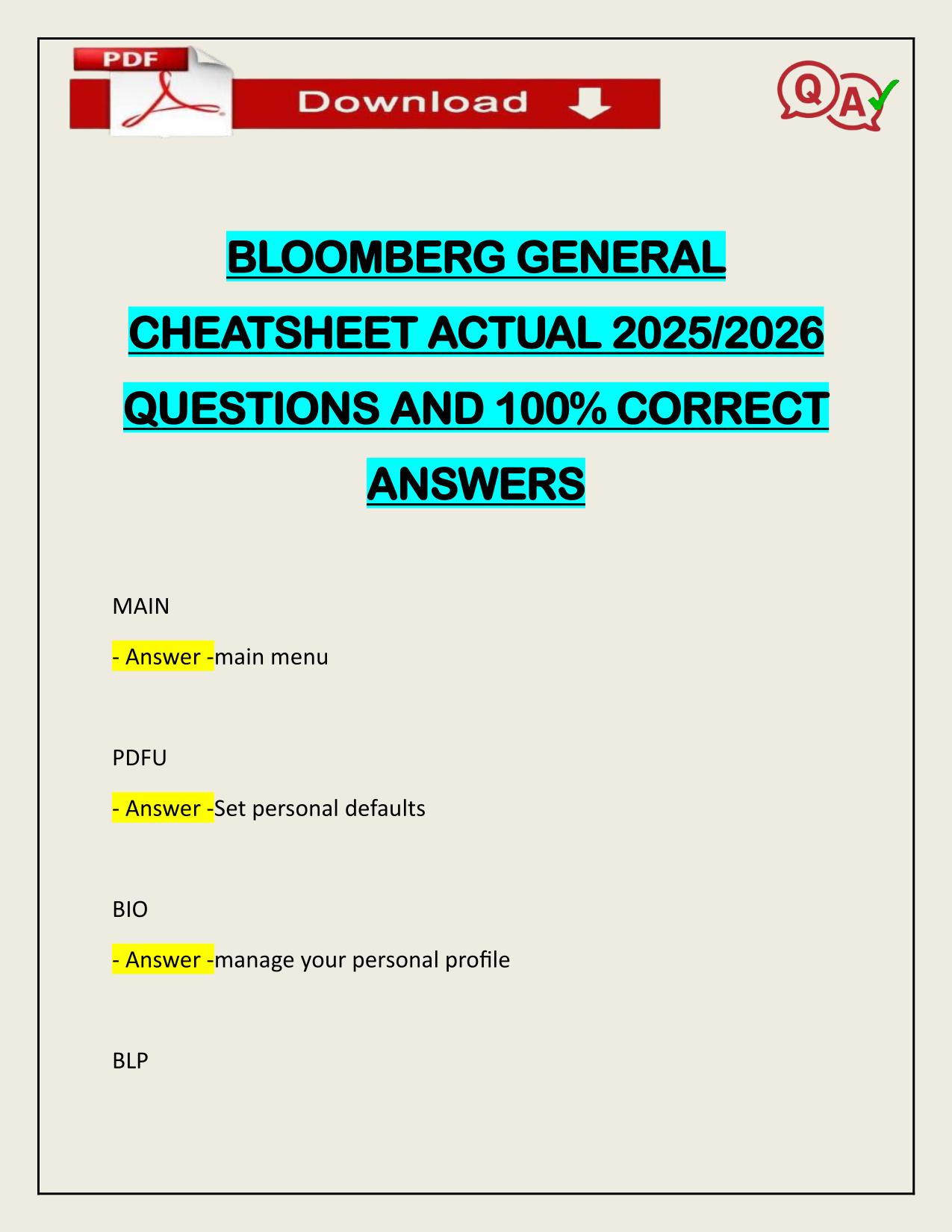 BLOOMBERG GENERAL CHEATSHEET ACTUAL 2025/2026