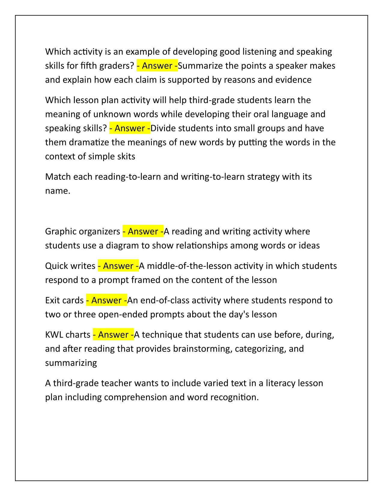WGU-365 Language Arts Instruction and Intervention study guide pre-assessment Q&A 2025-2026 Update