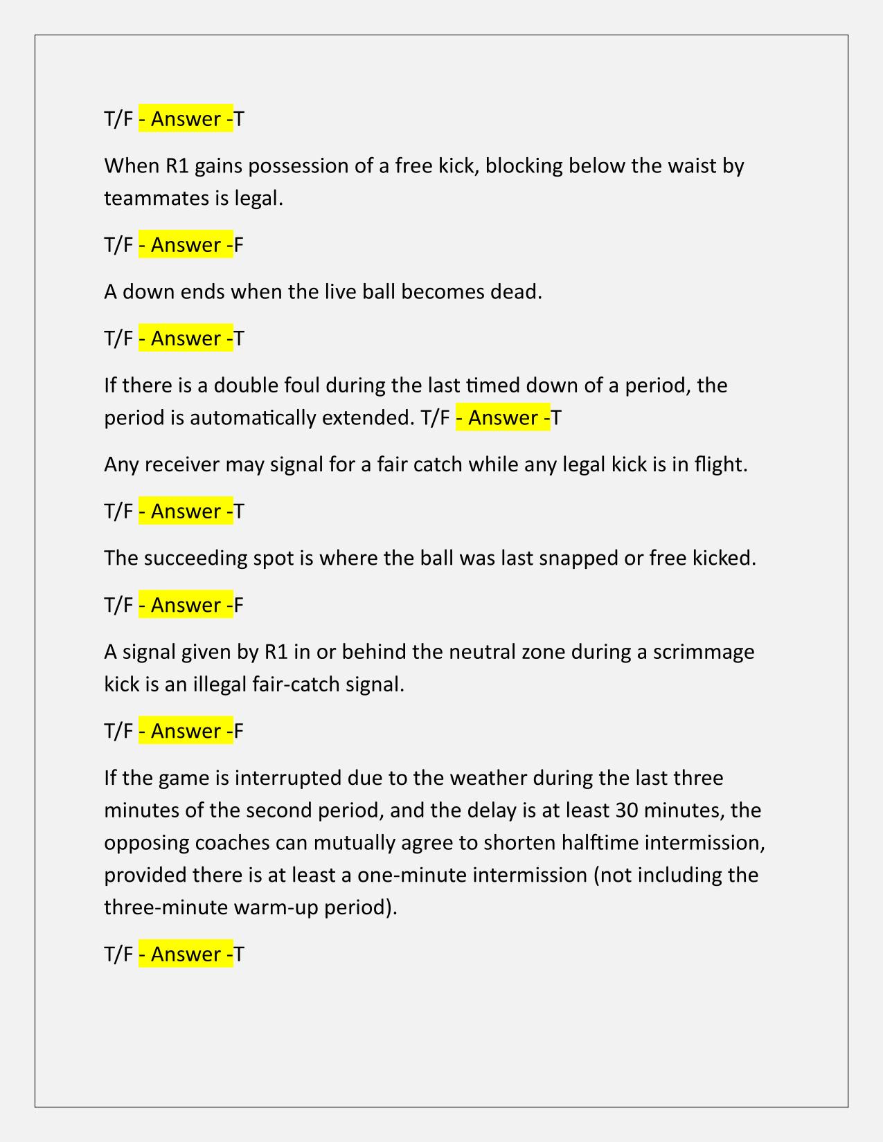 2025 NFHS FOOTBALL TEST Q&A Latest Update