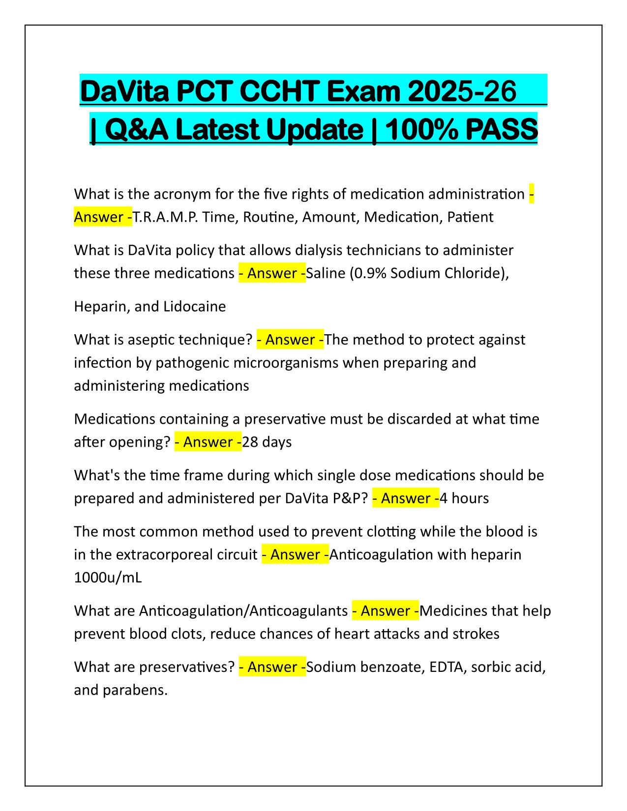 DaVita PCT CCHT Exam Q&A 2025-26 Update