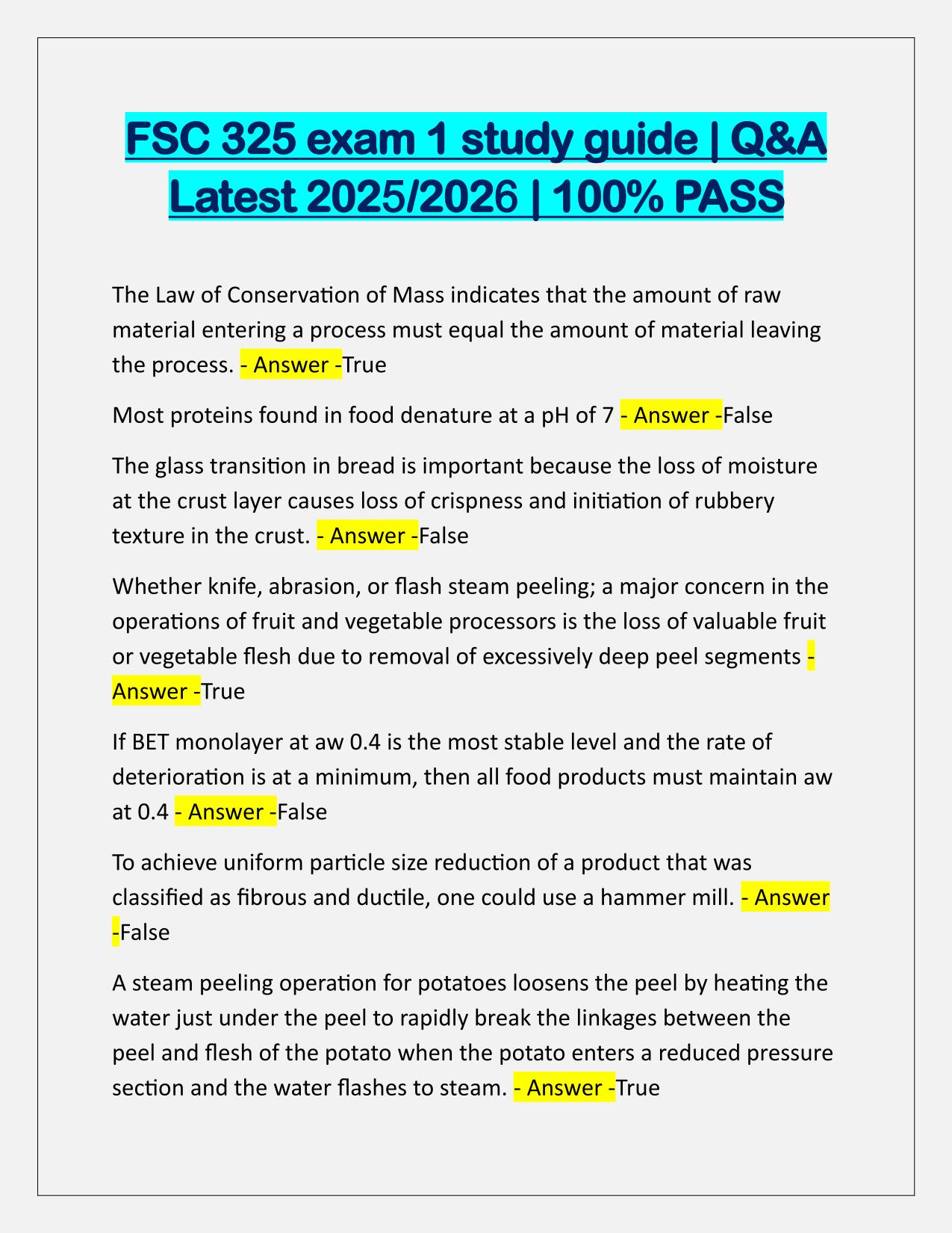 FSC 325 exam 1 study guide Correctly Answered Latest Update