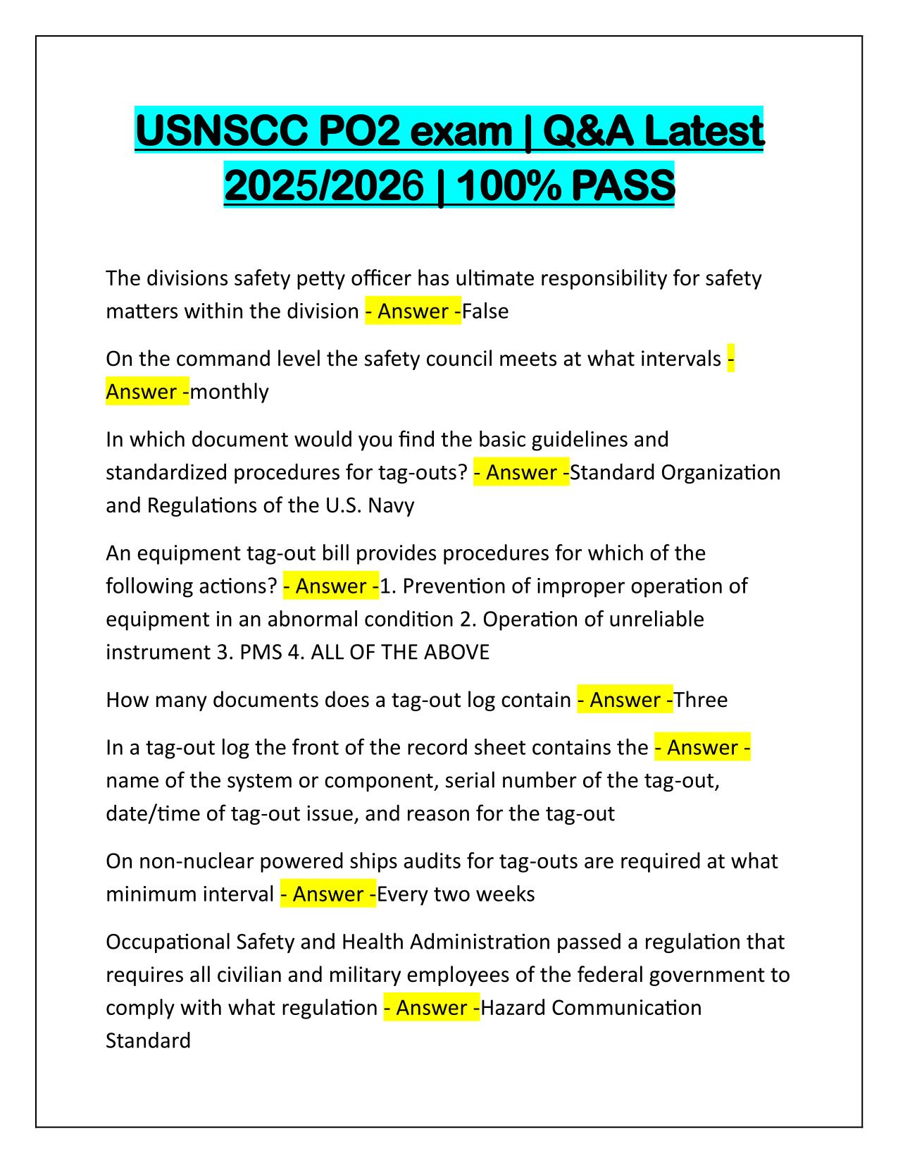USNSCC PO2 exam Q&A Latest Update 2025