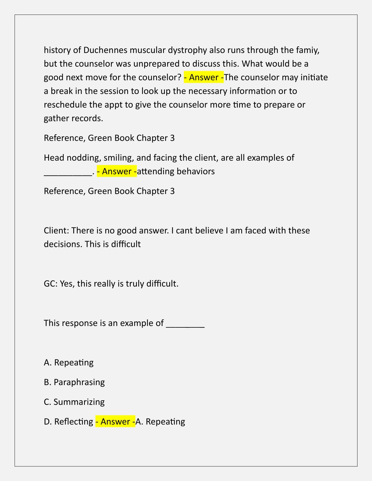 A Guide to Genetic Counseling (the green book questions) with Verified Answers