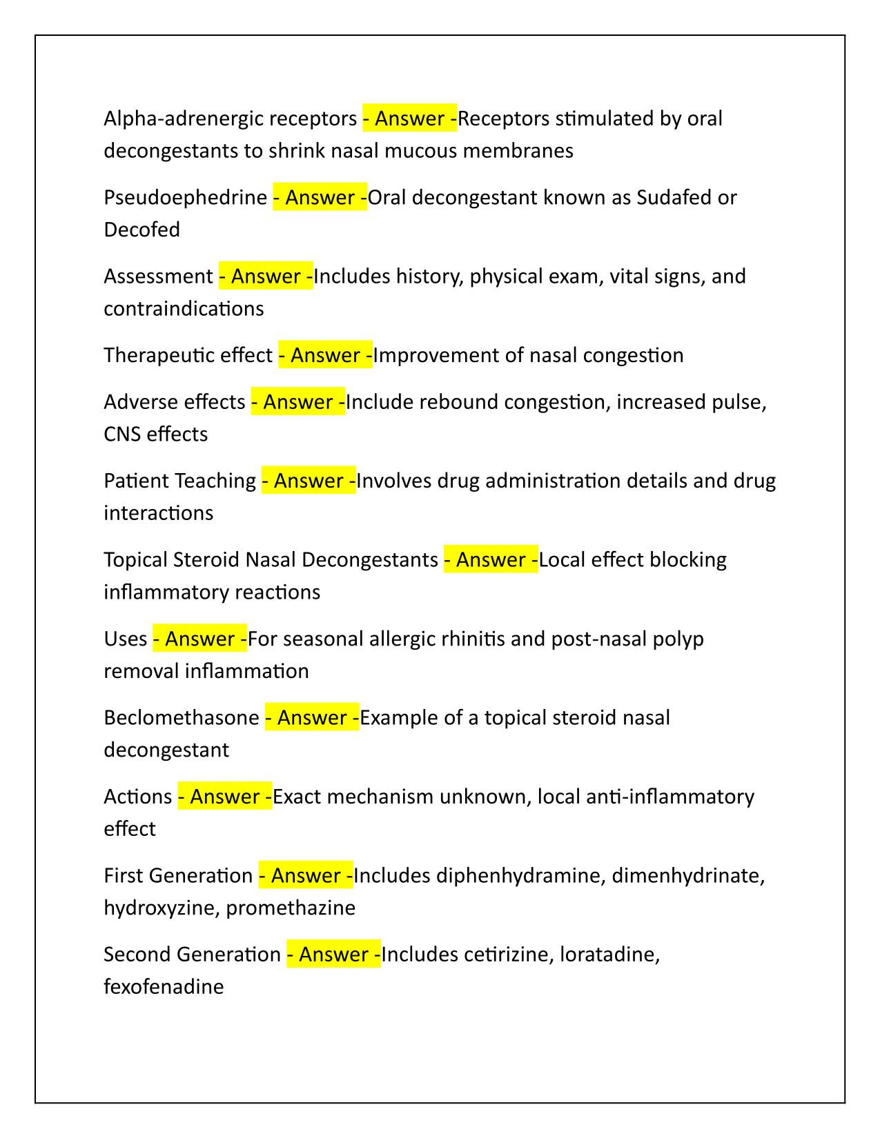 PN2005 Respiratory Drugs Overview Correctly Answered