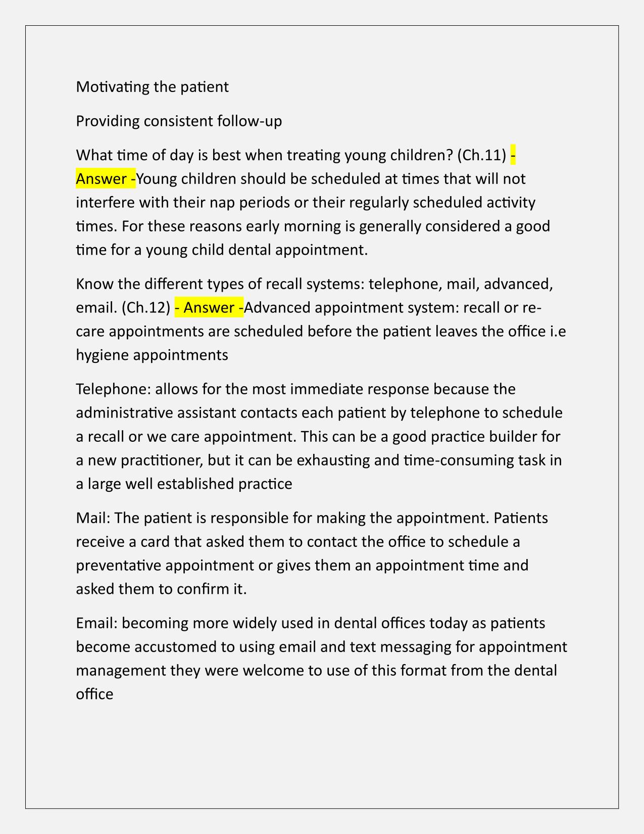 Dental Office Management Final Review Correctly Answered Latest