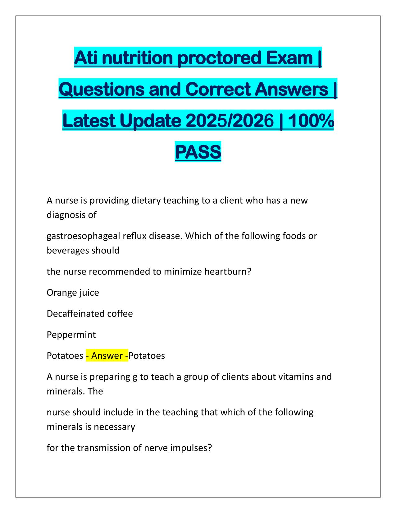 Ati nutrition proctored Exam Correctly Answered 2025/2026