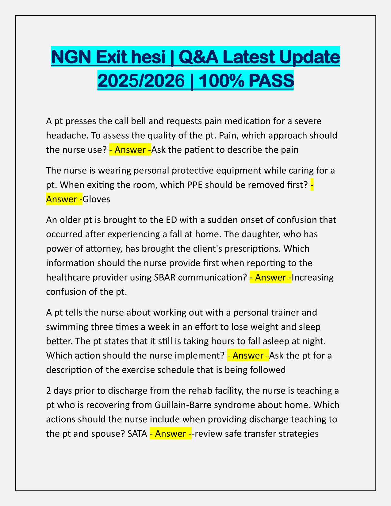 NGN Exit hesi EXAM Q&A Latest Update