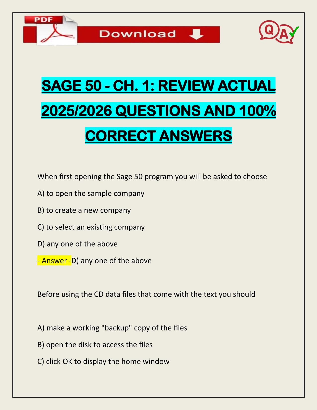 SAGE 50 - CH. 1: REVIEW ACTUAL 2025/2026 Q&A