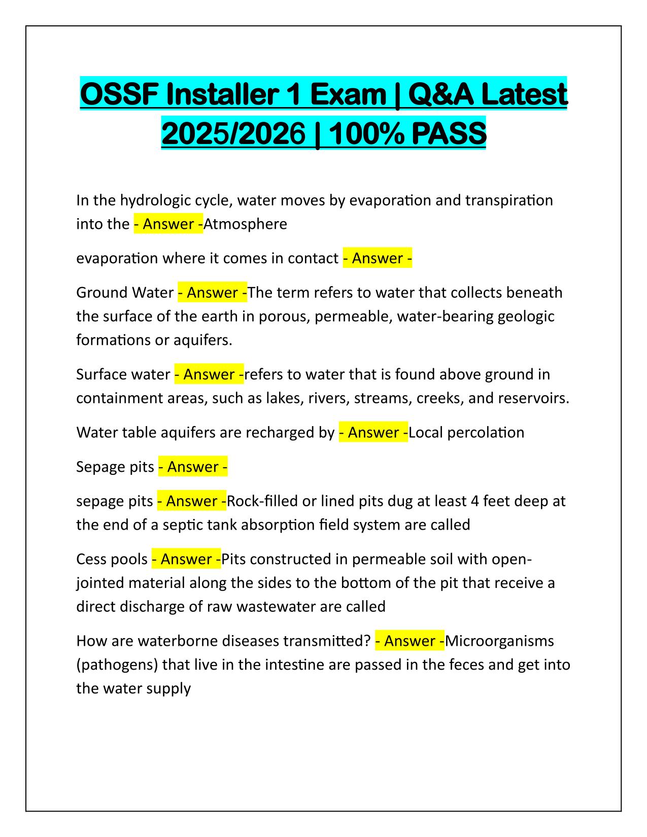 OSSF Installer 1 Exam Q&A Latest Update 2025-2026
