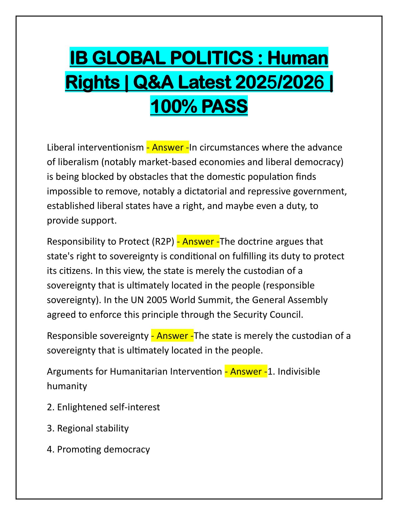 IB GLOBAL POLITICS Human Rights Q&A Latest Update 2025