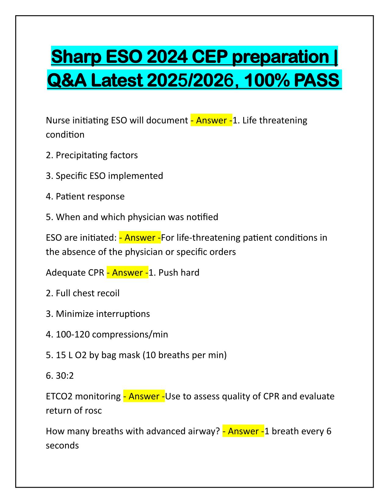 Sharp ESO 2025 CEP preparation Exam Questions and Correct Answers 
