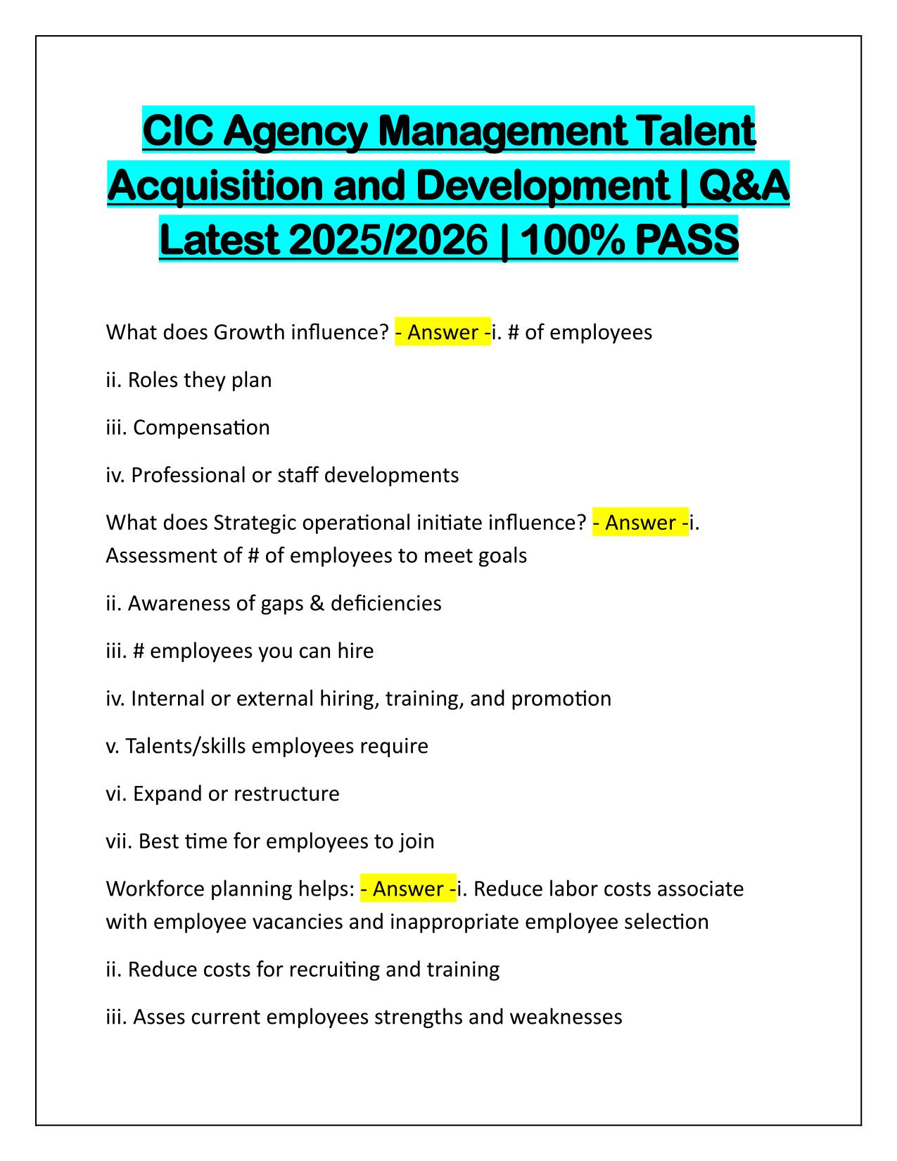 CIC Agency Management Talent Acquisition and Development Q&A Latest Update