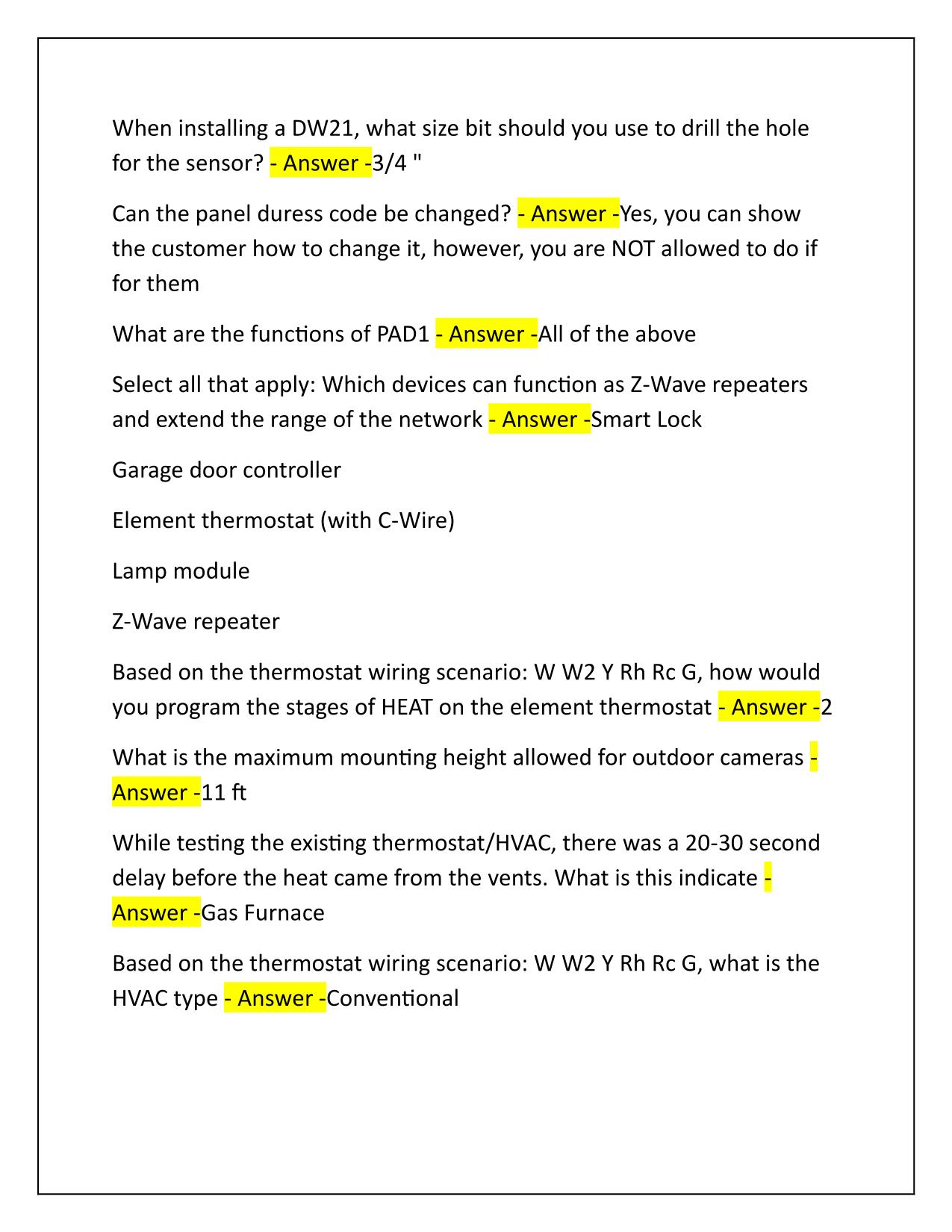 Vivint S.H.P Final Test Correctly Answered