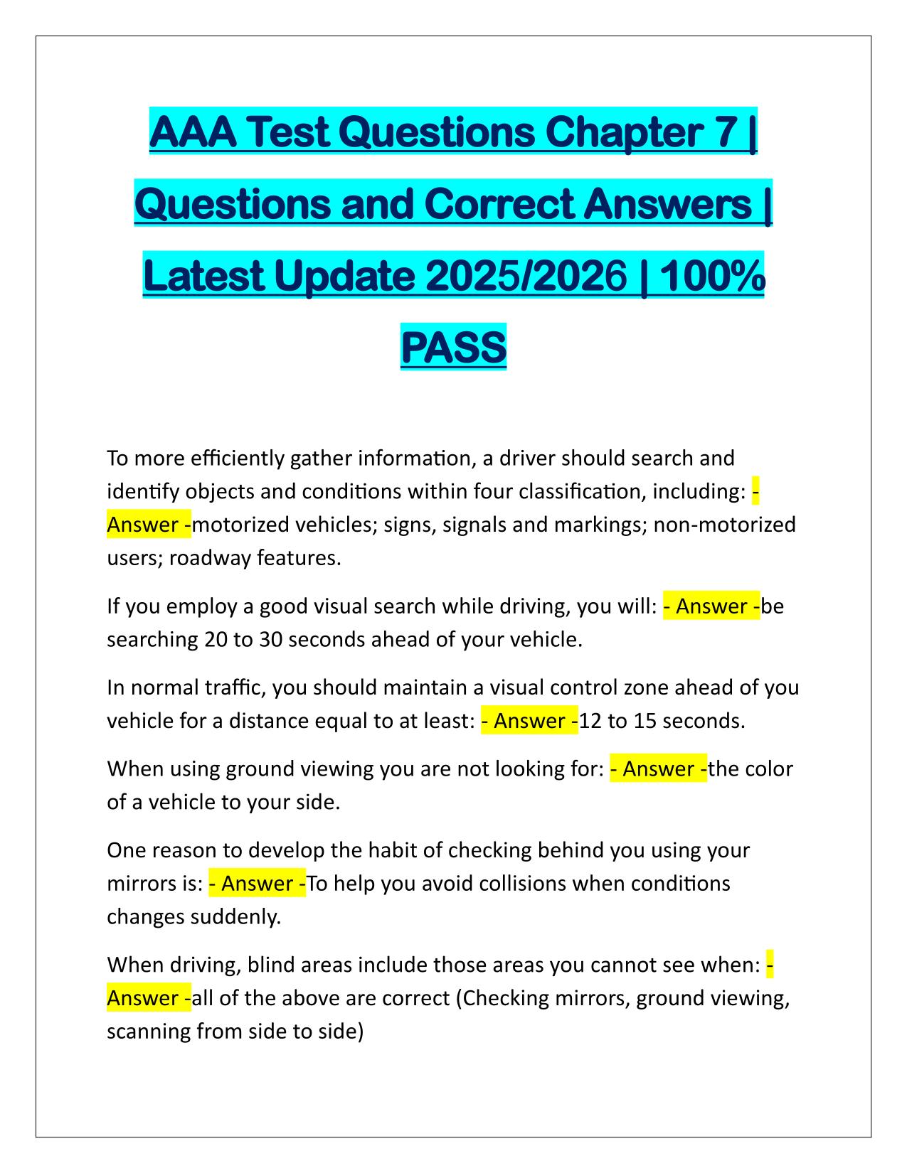 AAA Test Questions Chapter 7 Q&A Latest Update