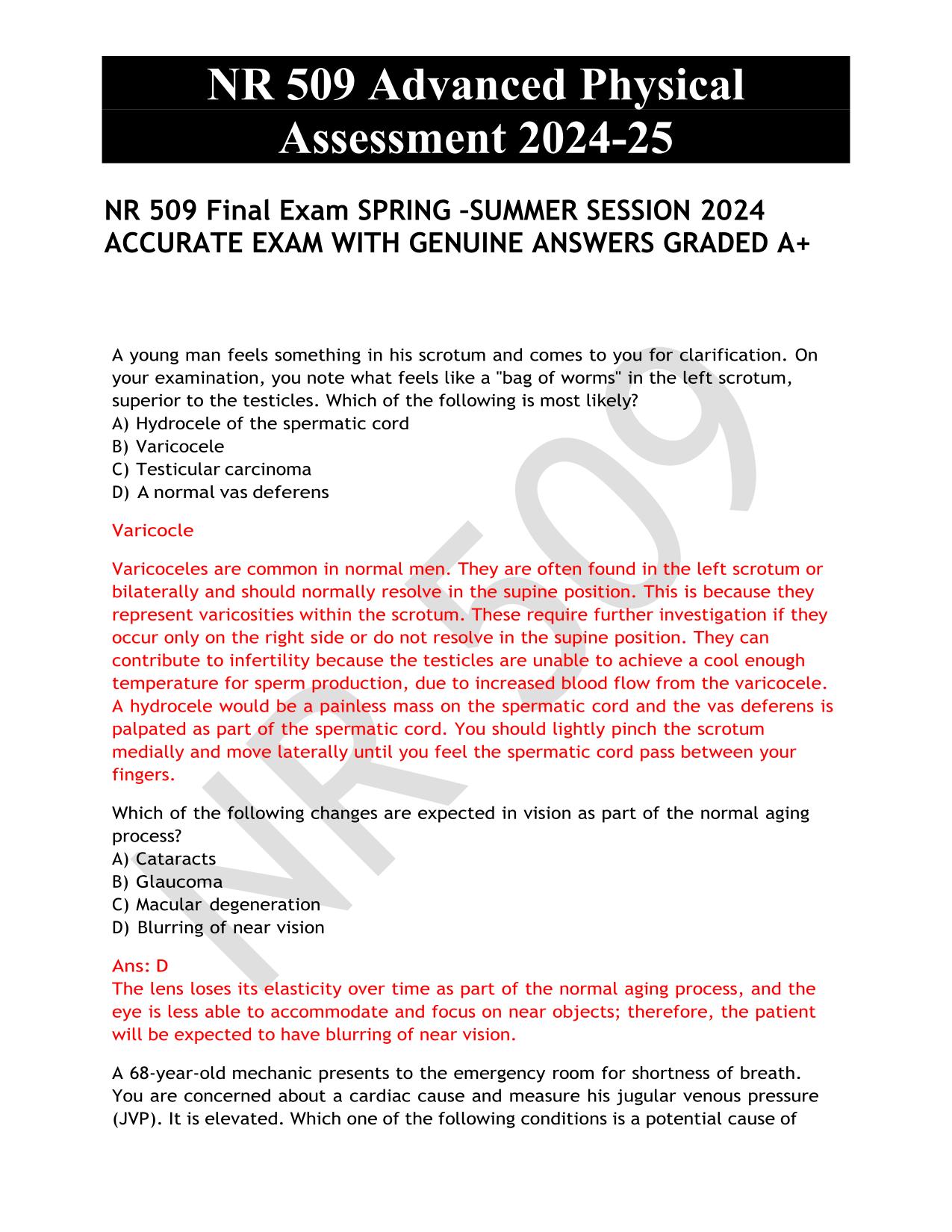 NR 509 Advanced Physical Assessment 2025/2026 Latest Update Q&A Pdf Download