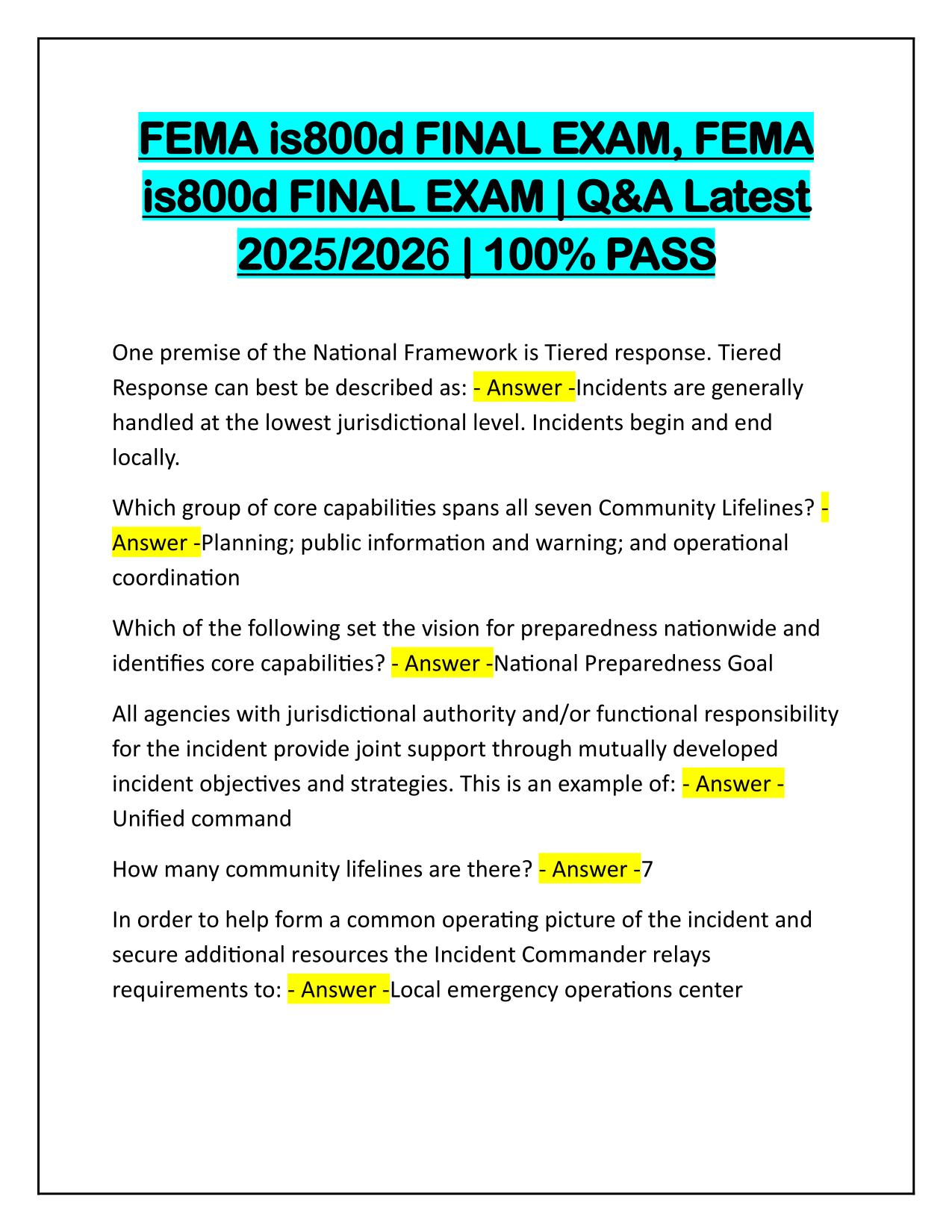 FEMA is800d FINAL EXAM Q&A Latest Update 2025
