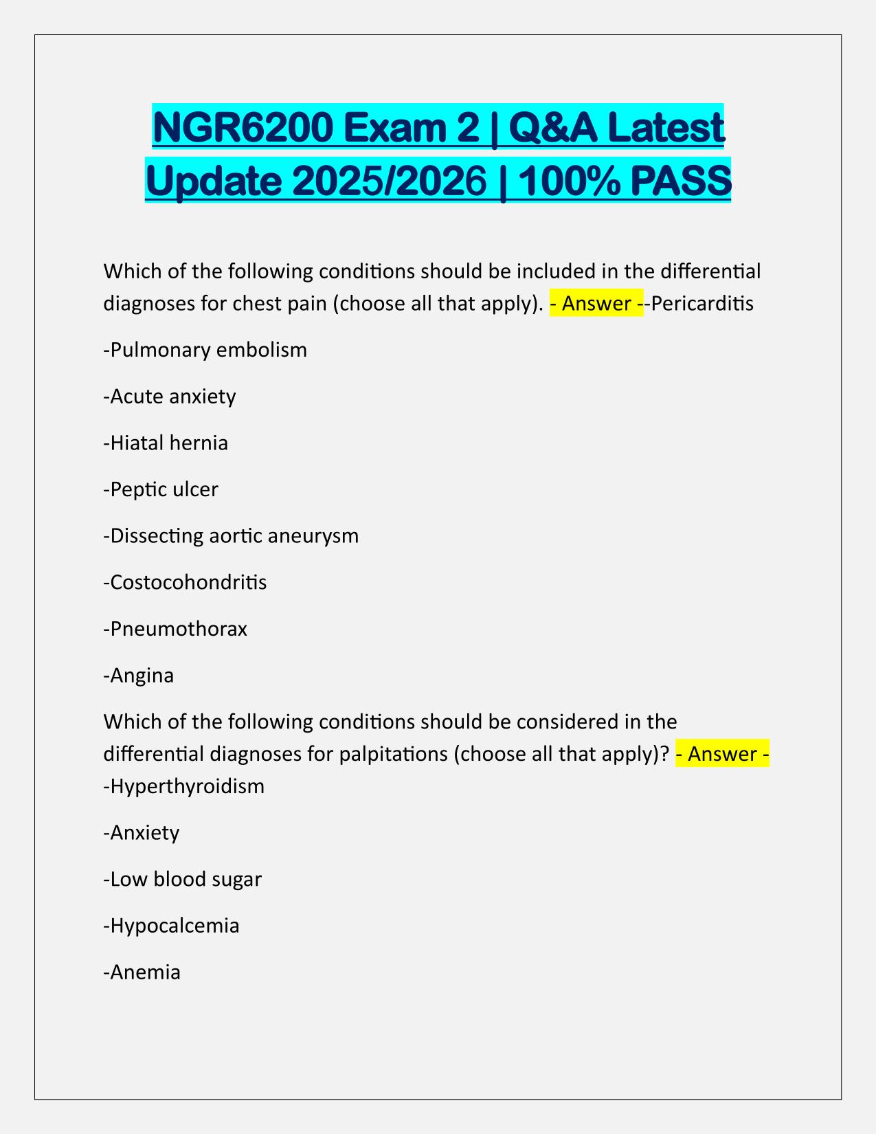 NGR6200 Exam 2 Correctly Answered Latest Update