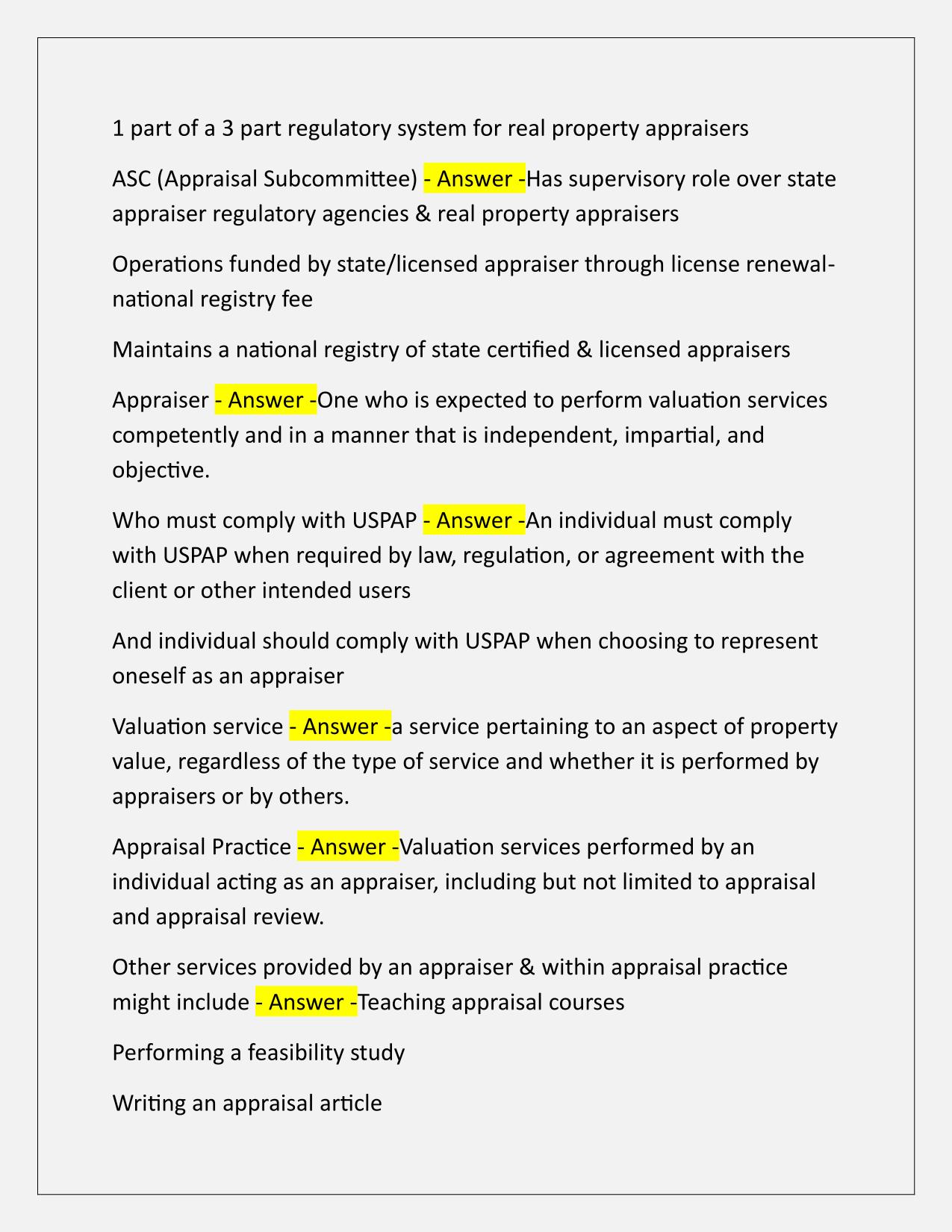 Uspap 15 hour EXAM Q&A Latest Update