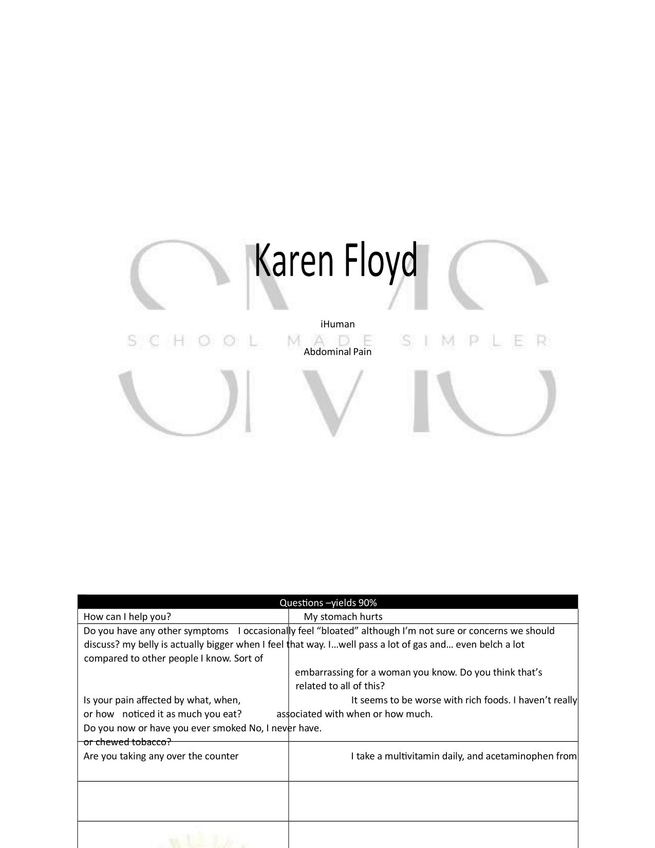 KAREN FLOYD abdominal pain LATEST 2025 A graded