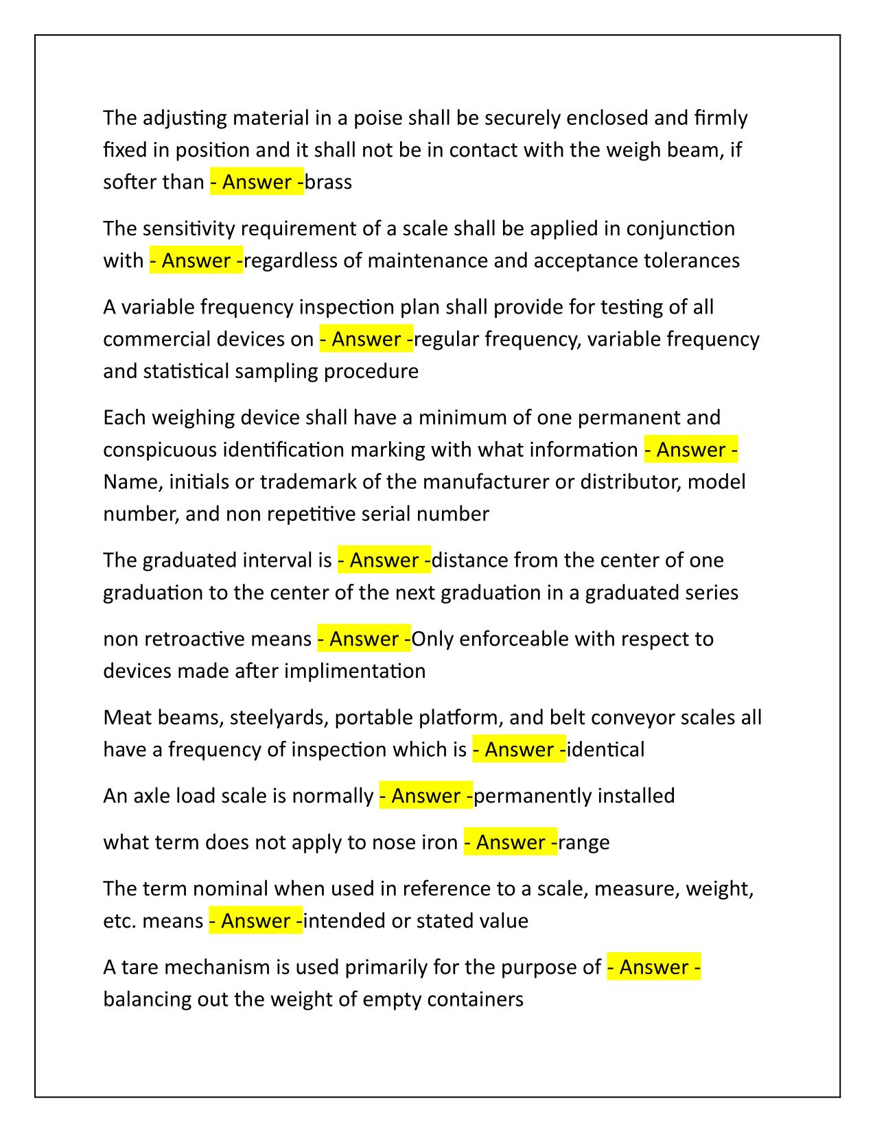 CDFA Weight Verification Practice Questions and Correct Answers 2025