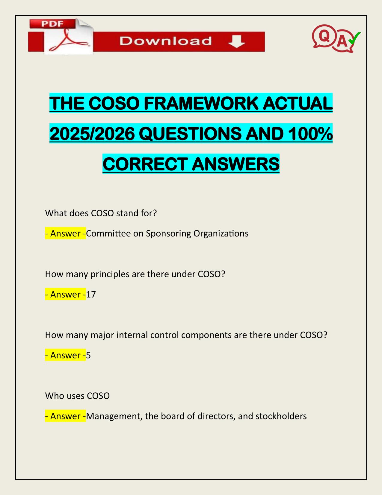 THE COSO FRAMEWORK ACTUAL 2025/2026 Q&A 100% PASS