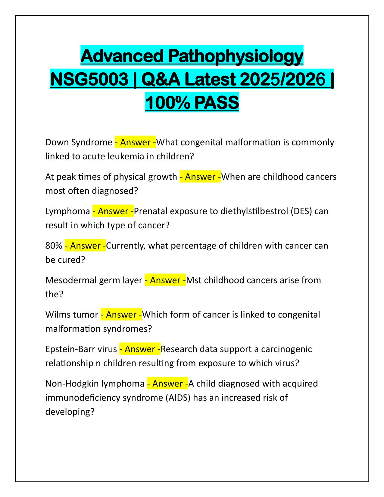 Bundle for Patho NSG 5003 Exams Q&A Latest Update 2025-2026