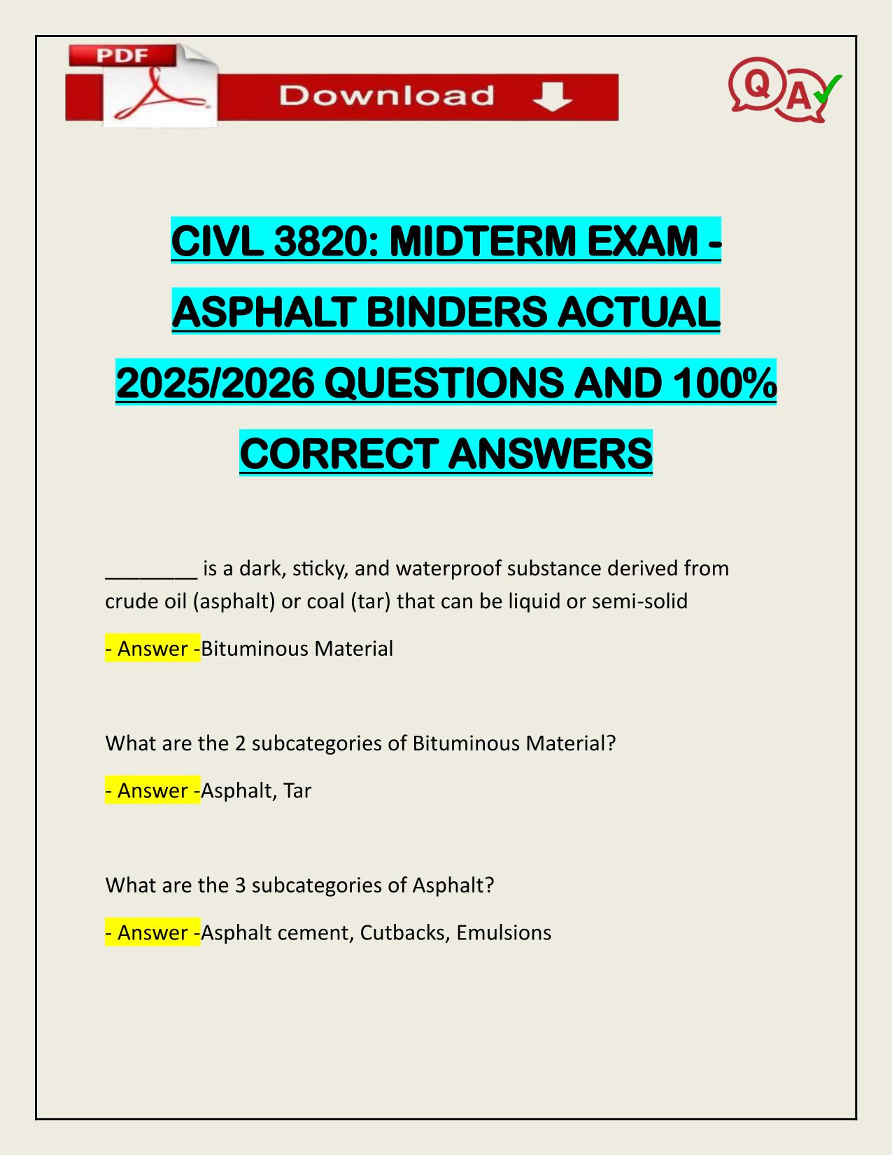 CIVL 3820: MIDTERM EXAM ASPHALT BINDERS ACTUAL 2025/2026