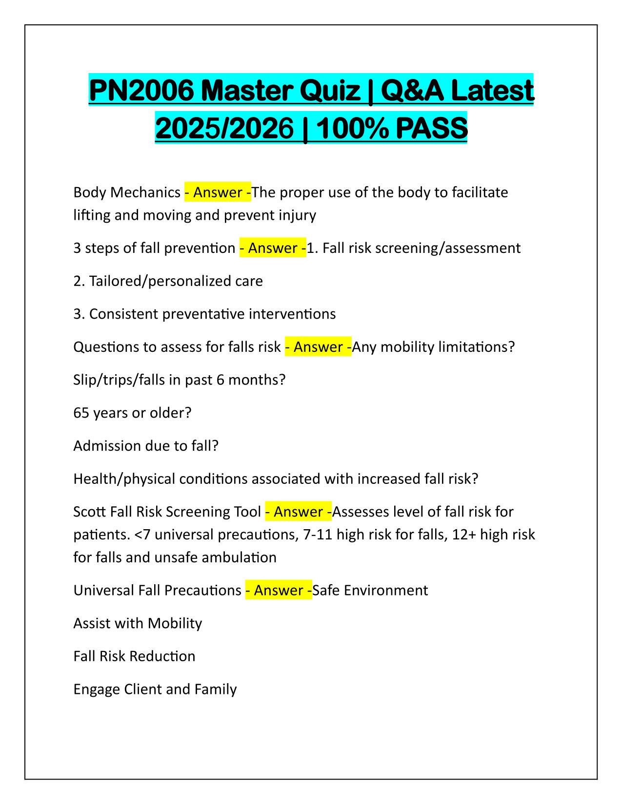 PN 2006 Master Quiz Q&A Latest Update 2025