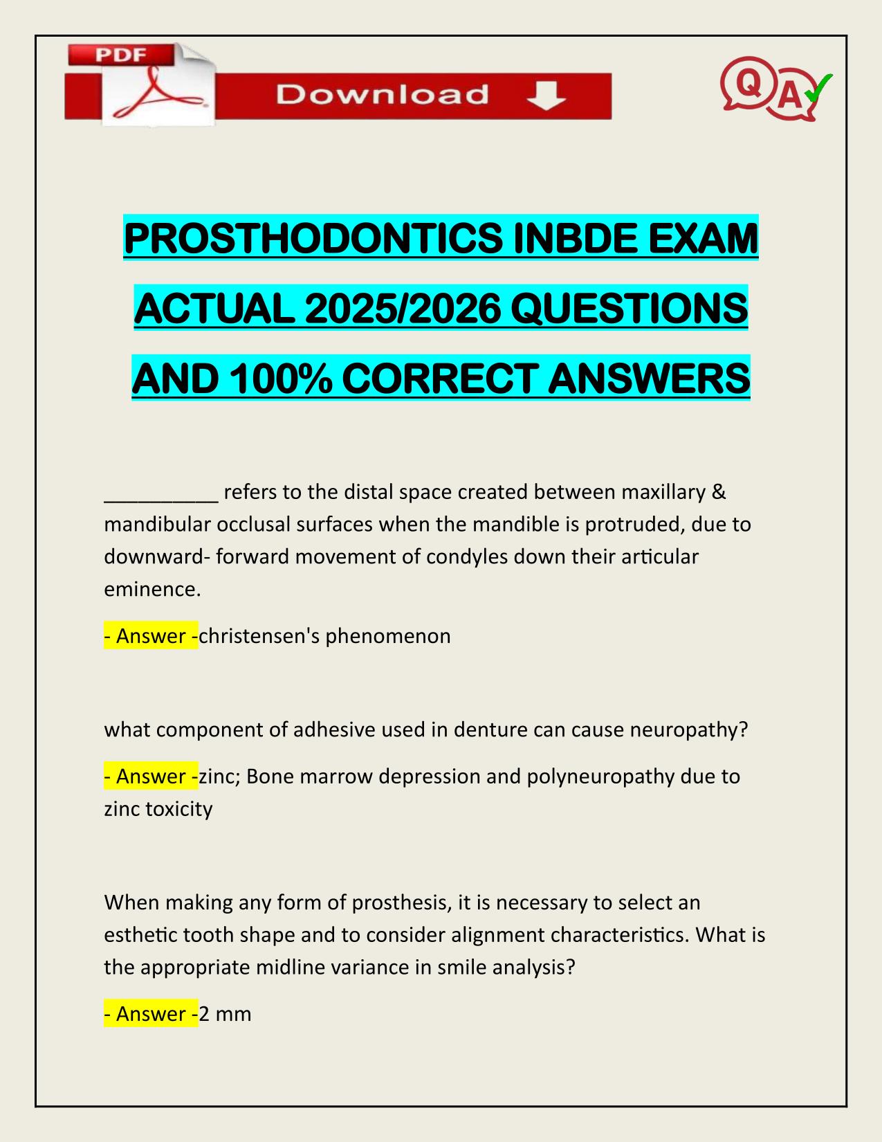 BUNDLE FOR INBDE EXAMS ACTUAL 2025/2026 Q&A 100% PASS