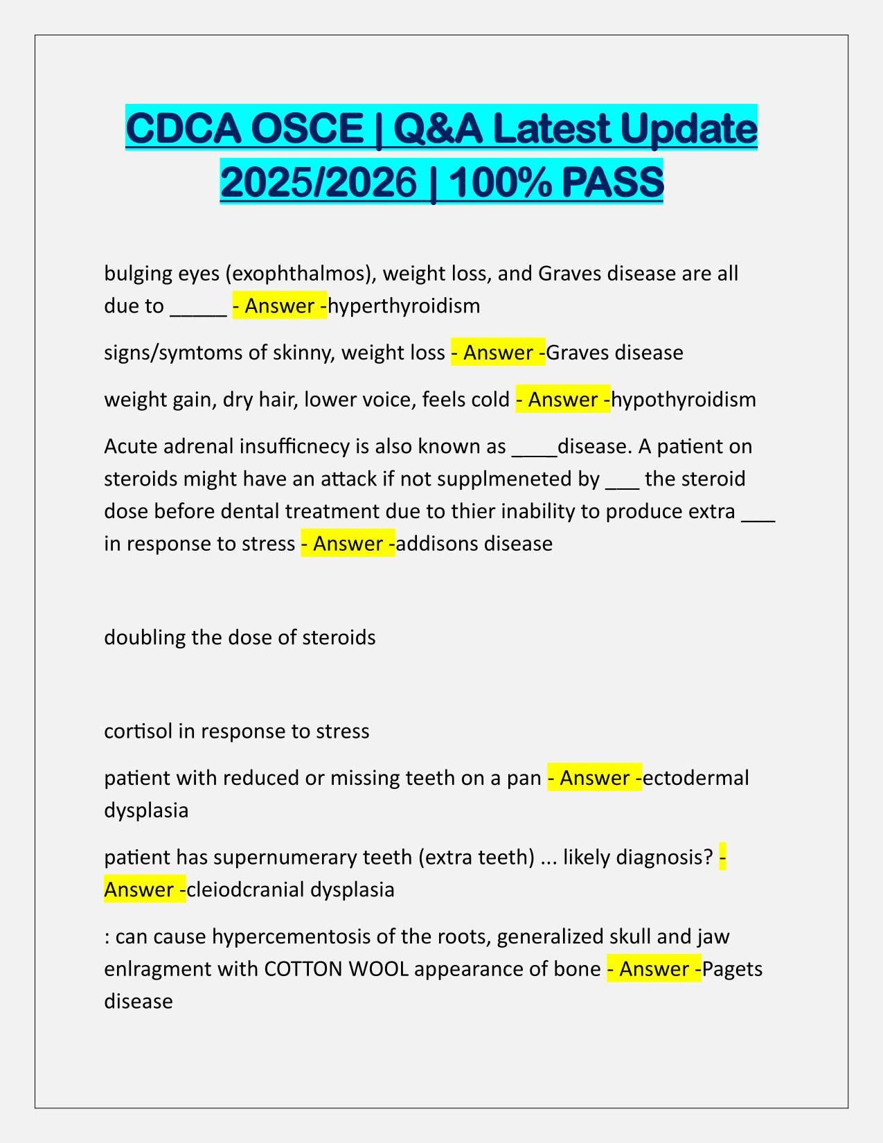CDCA OSCE EXAM Q&A Latest Update