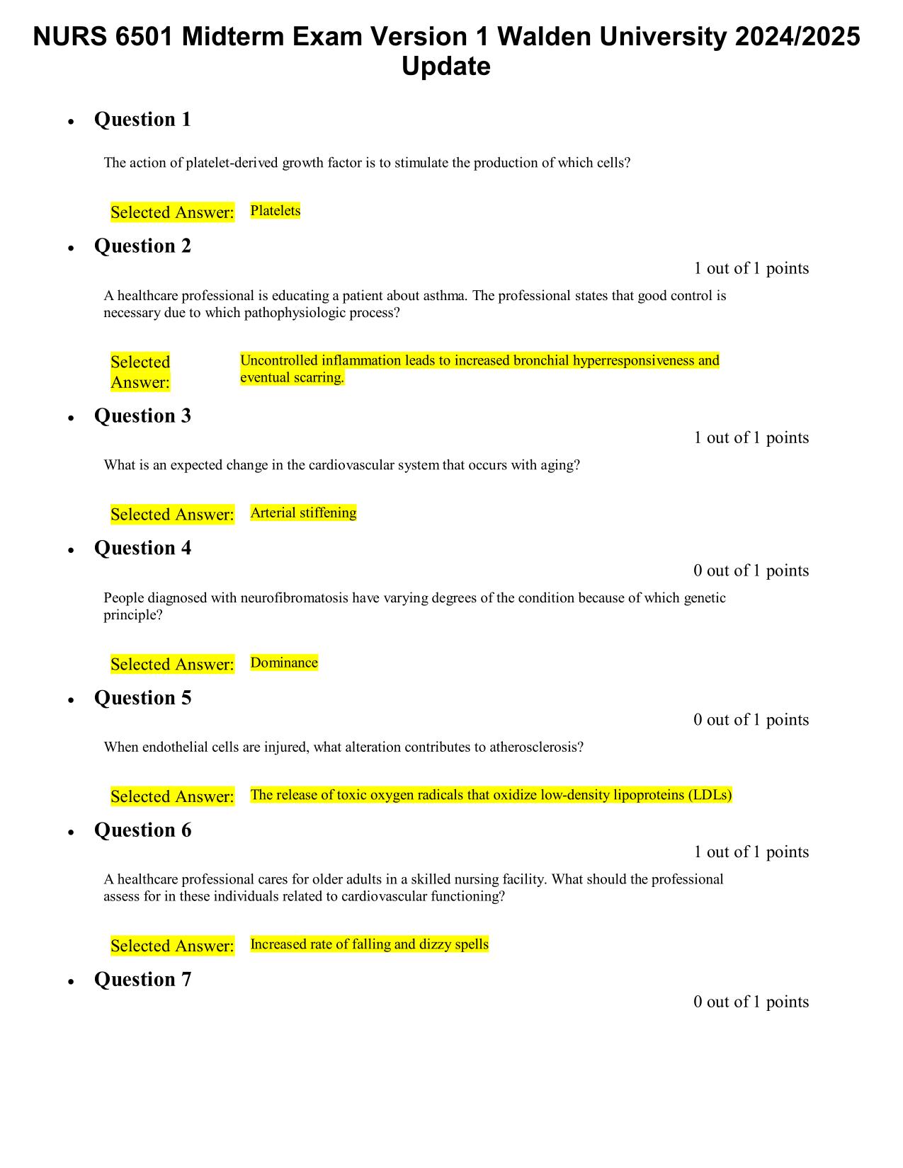 2025 NURS 6501 Midterm Exam Version 1 Walden University, Updated