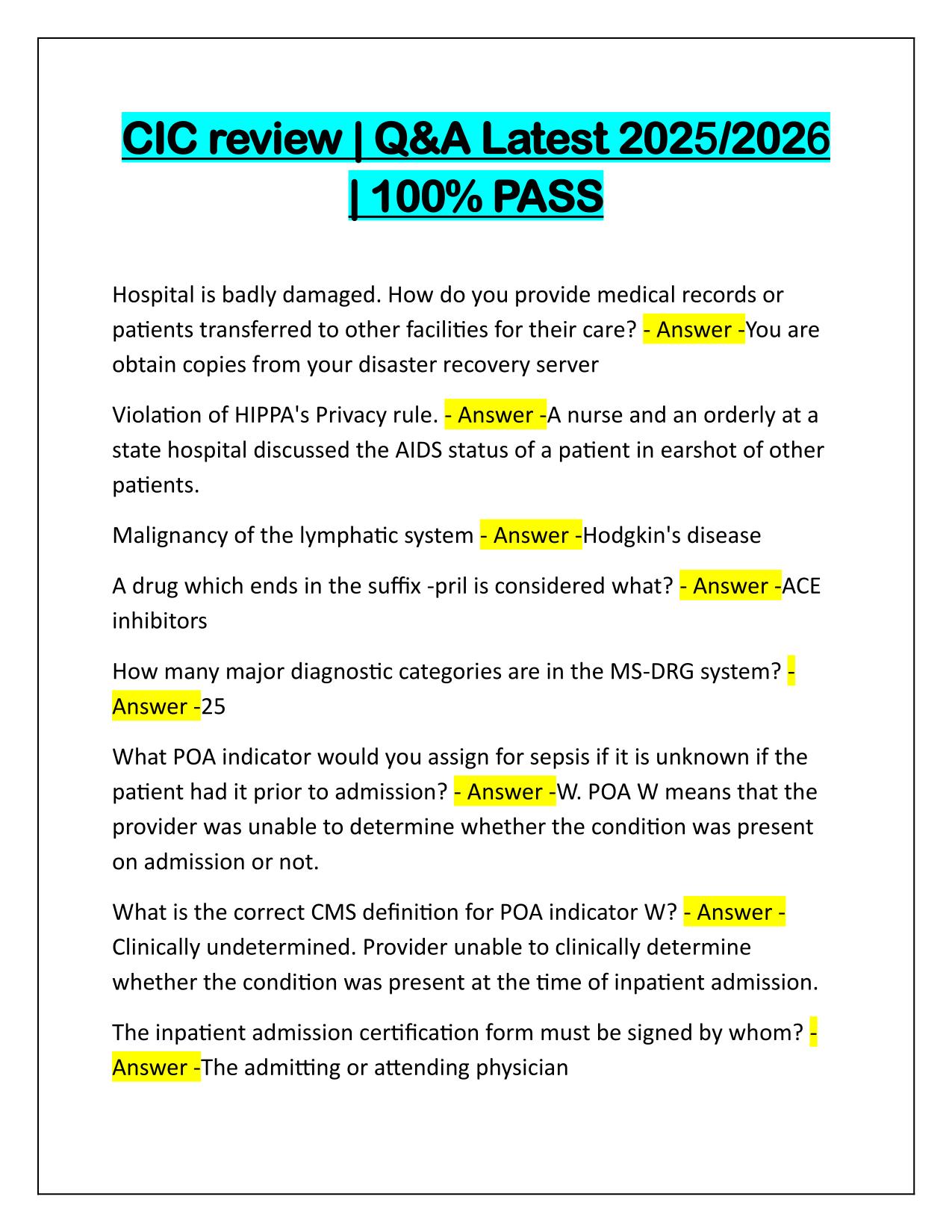 CIC review Correctly Answered Latest Update