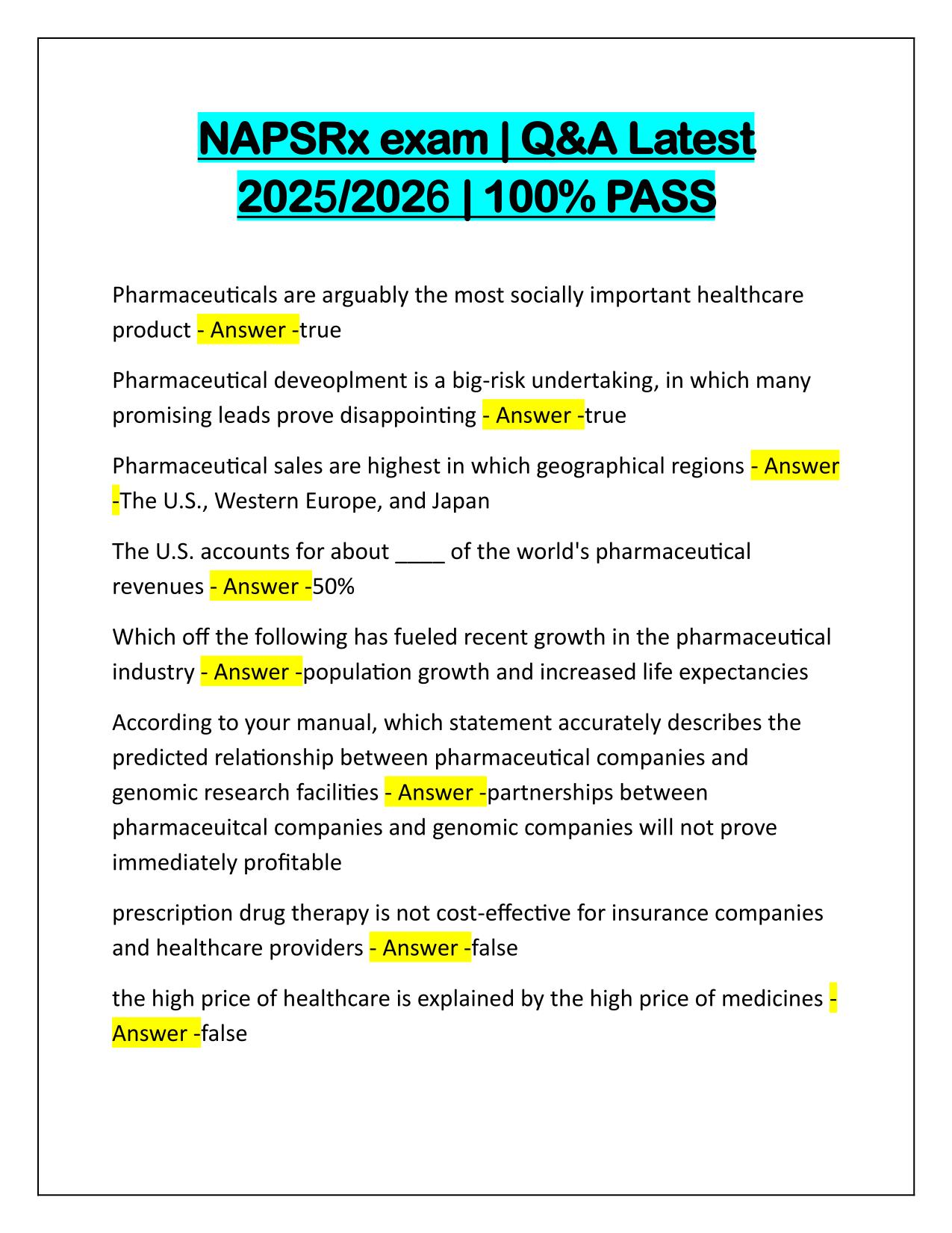 NAPSRx exam Correctly Answered Latest Update