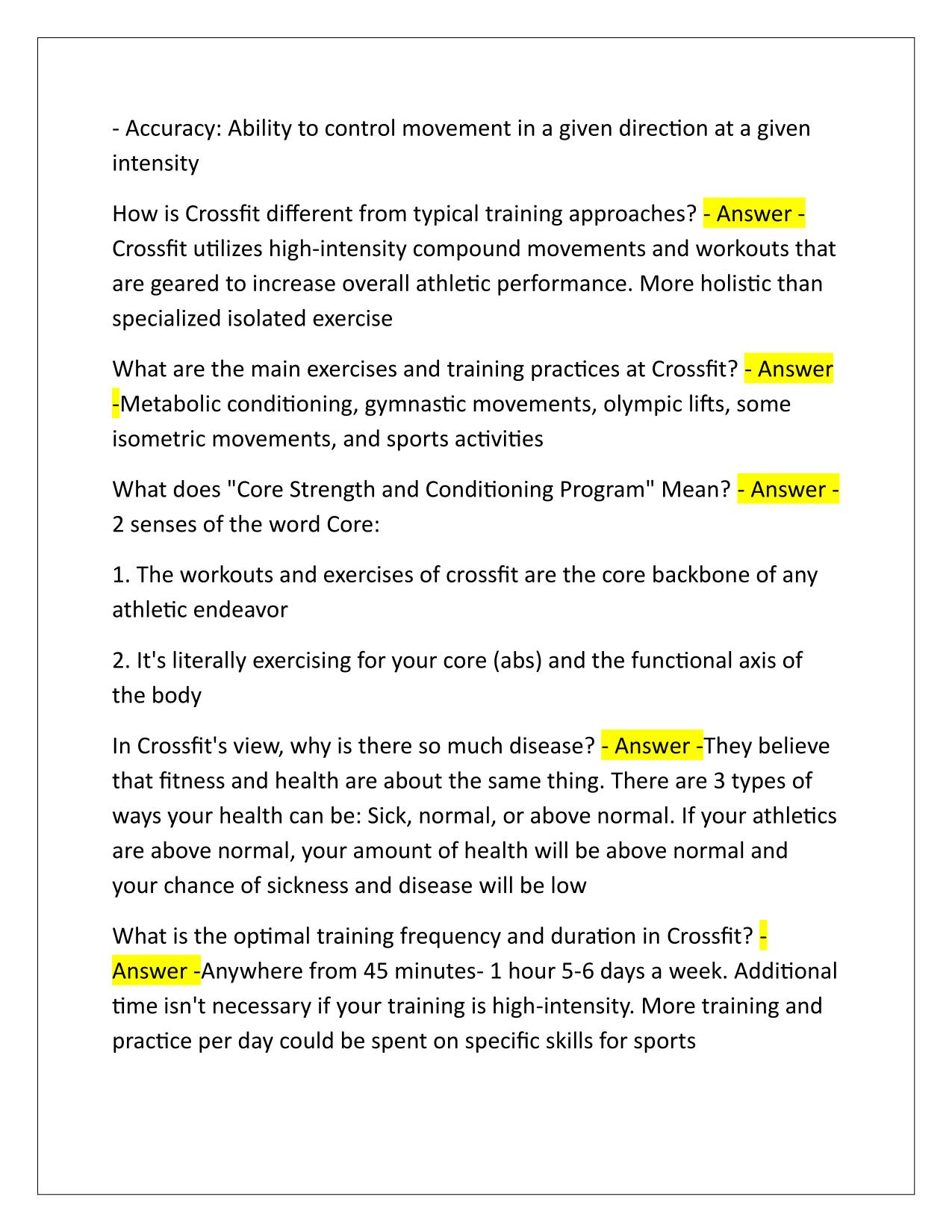 Crossfit Level 1 Exam Q&A Latest Update