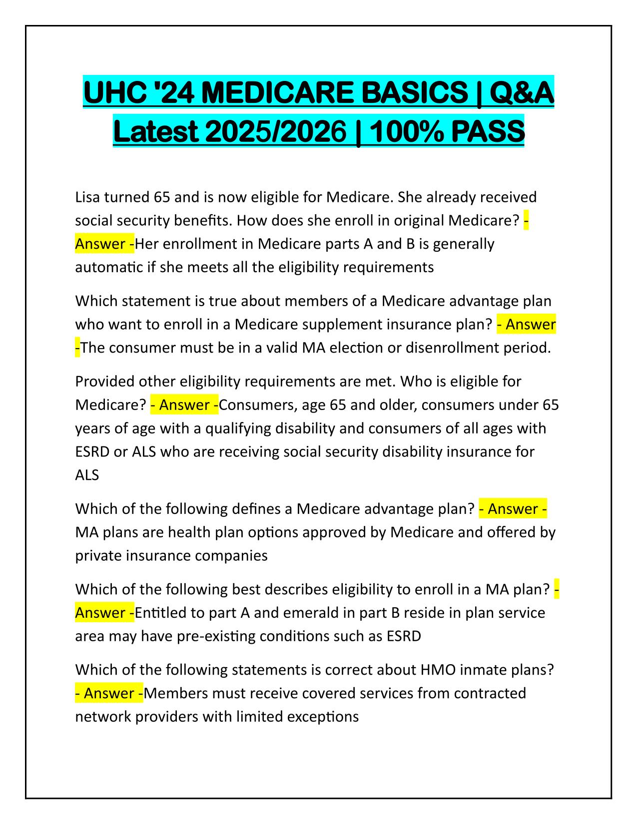 UHC '24 MEDICARE BASICS, Q&A Latest Update, Graded A+