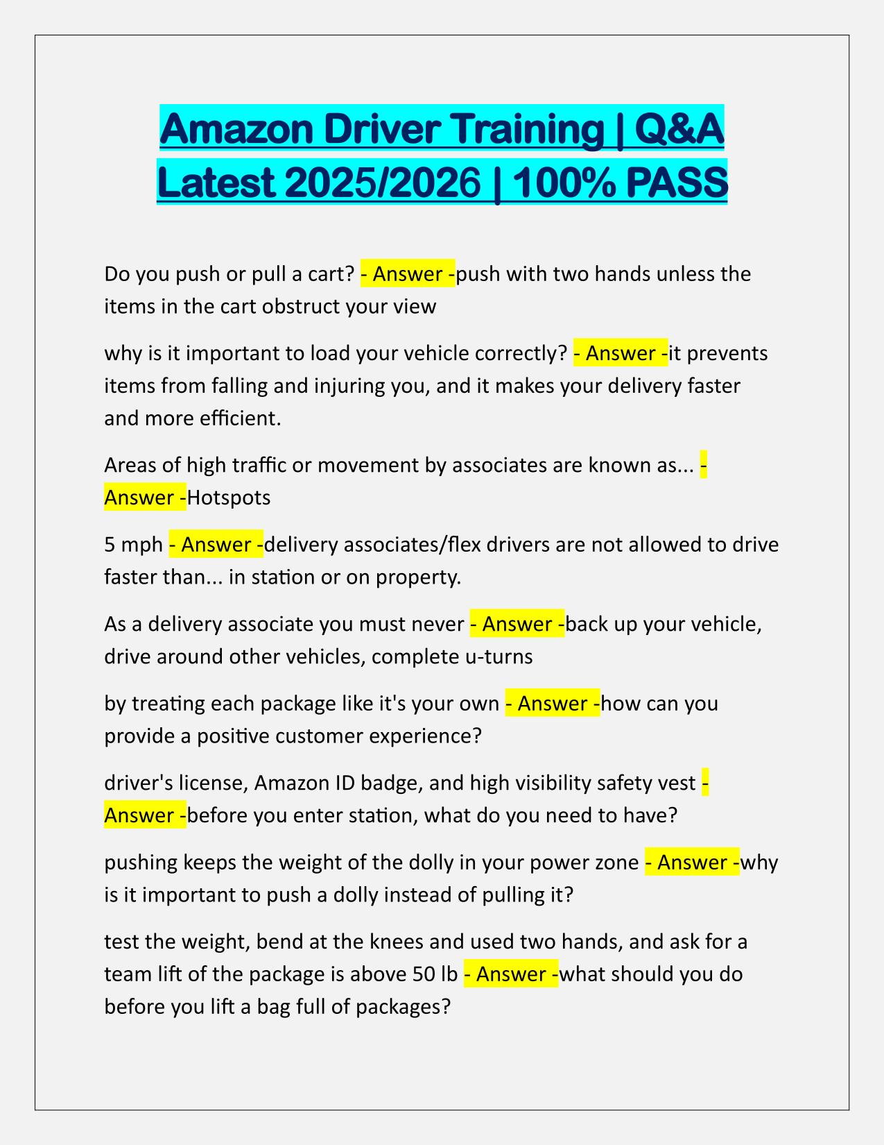 Amazon Driver Training Q&A Latest Update