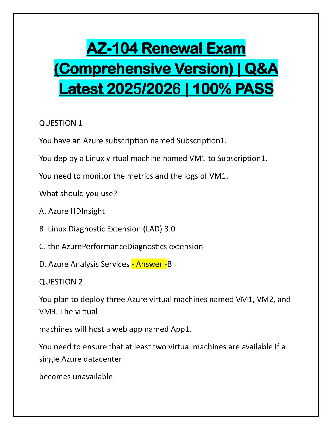 AZ-104 Renewal Exam Comprehensive Version Q&A Latest Update 100% PASS