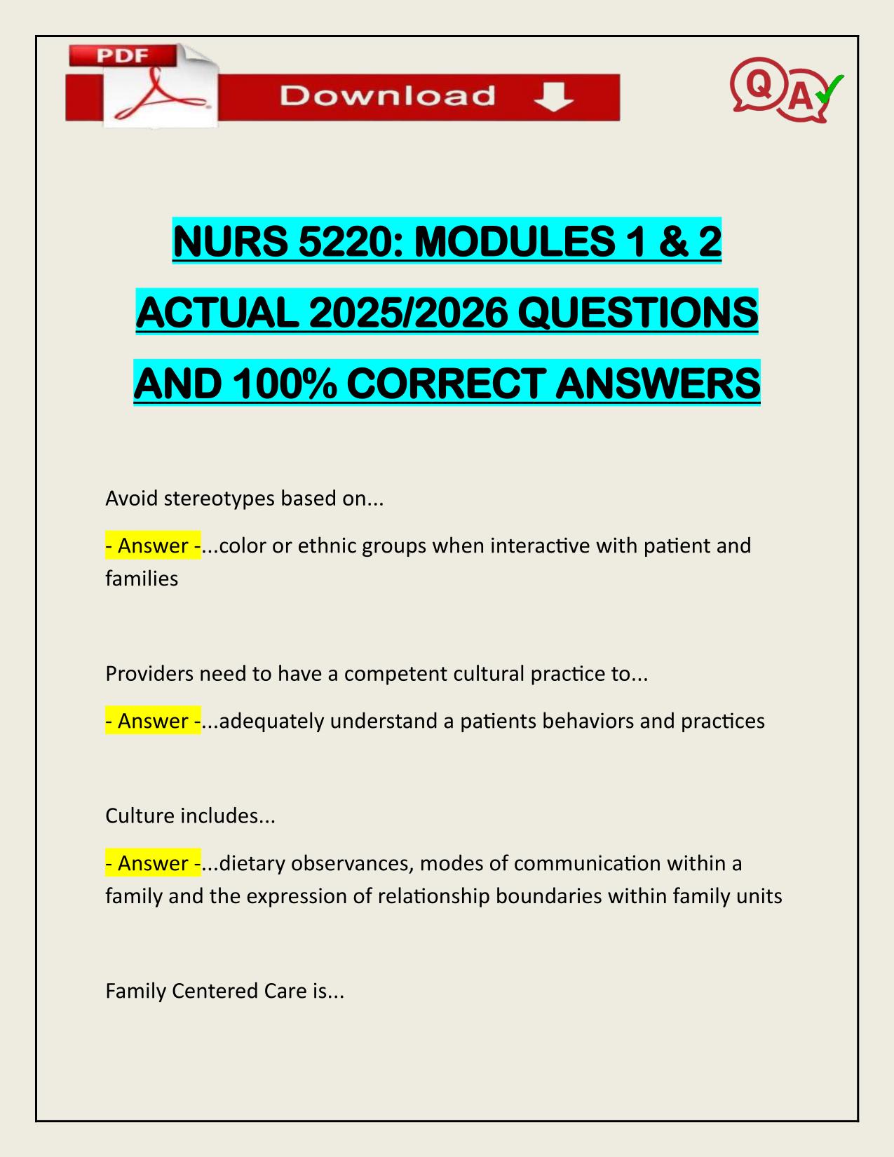 NURS 5220: MODULES 1 & 2 ACTUAL 2025/2026 LATEST UPDATE