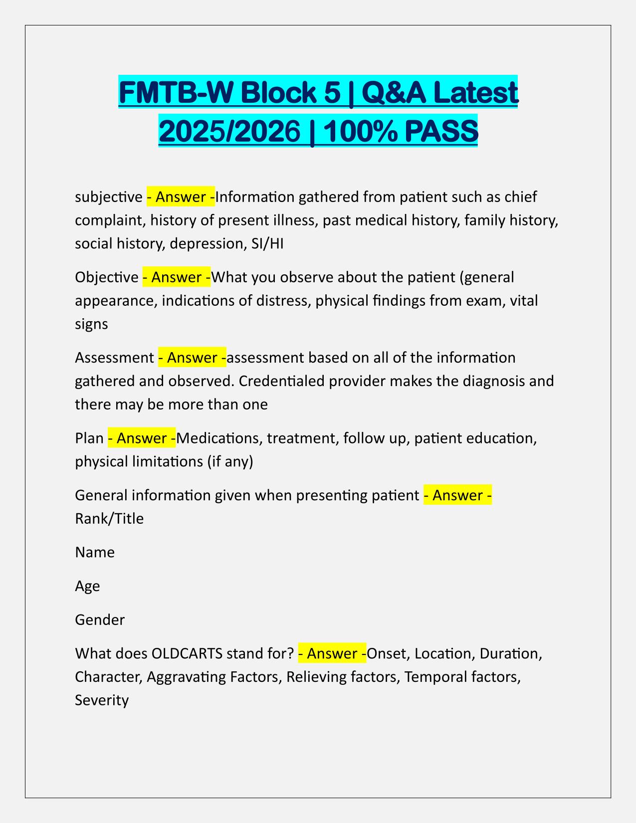 FMTB-W Block 5 Questions and Correct Answers Latest