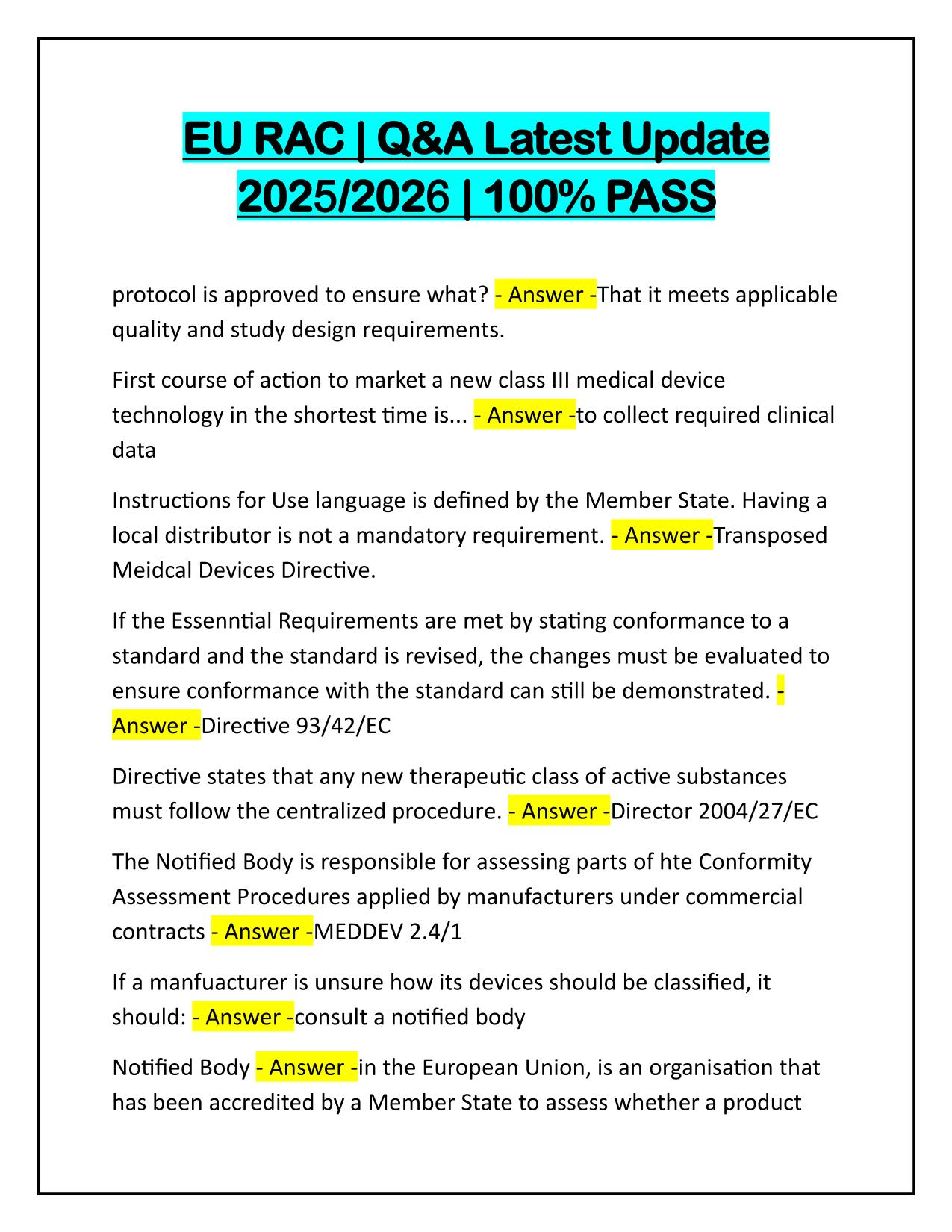 EU RAC Exam Q&A Latest Update 2025
