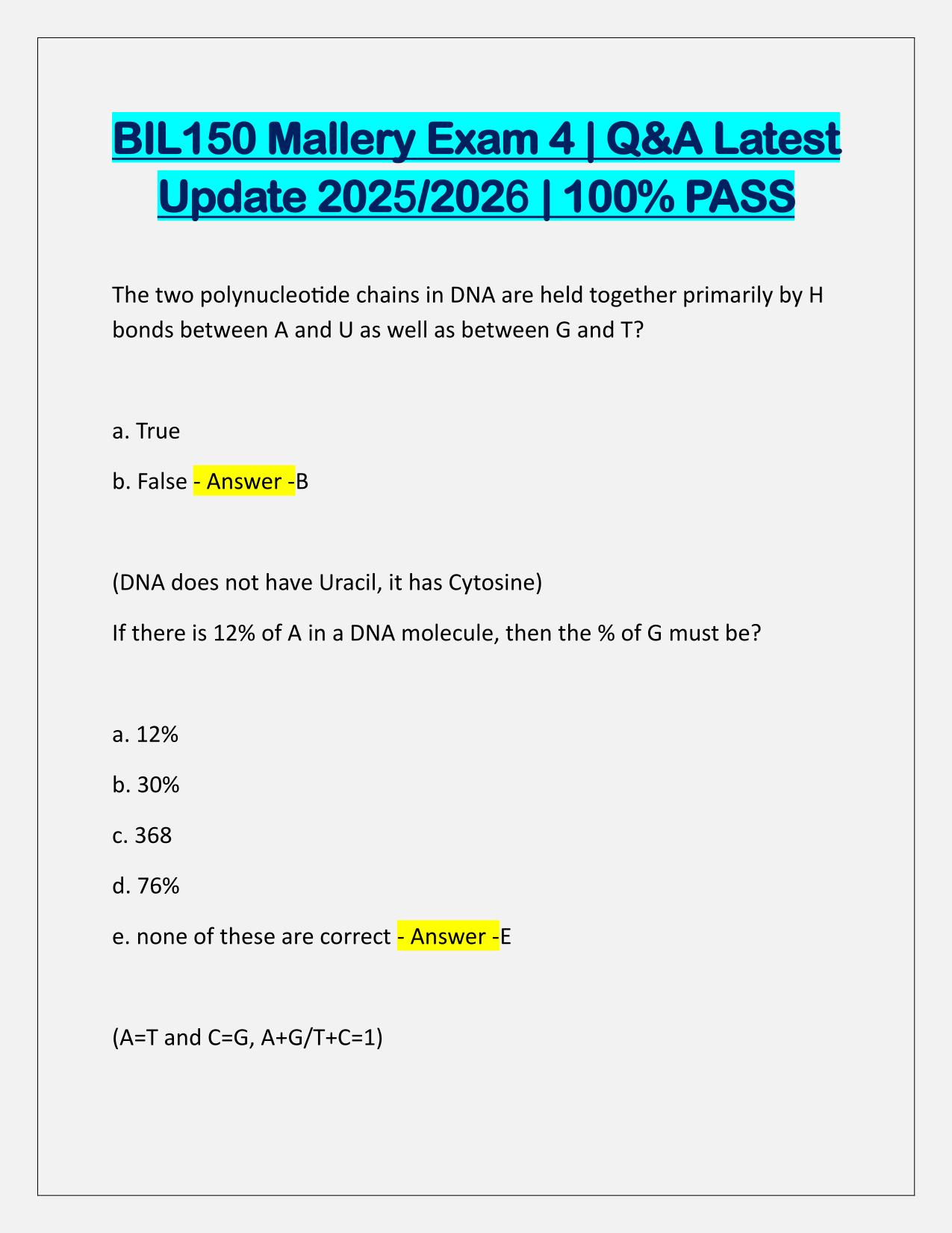 BIL150 Mallery Exam 4 Q&A Latest Update