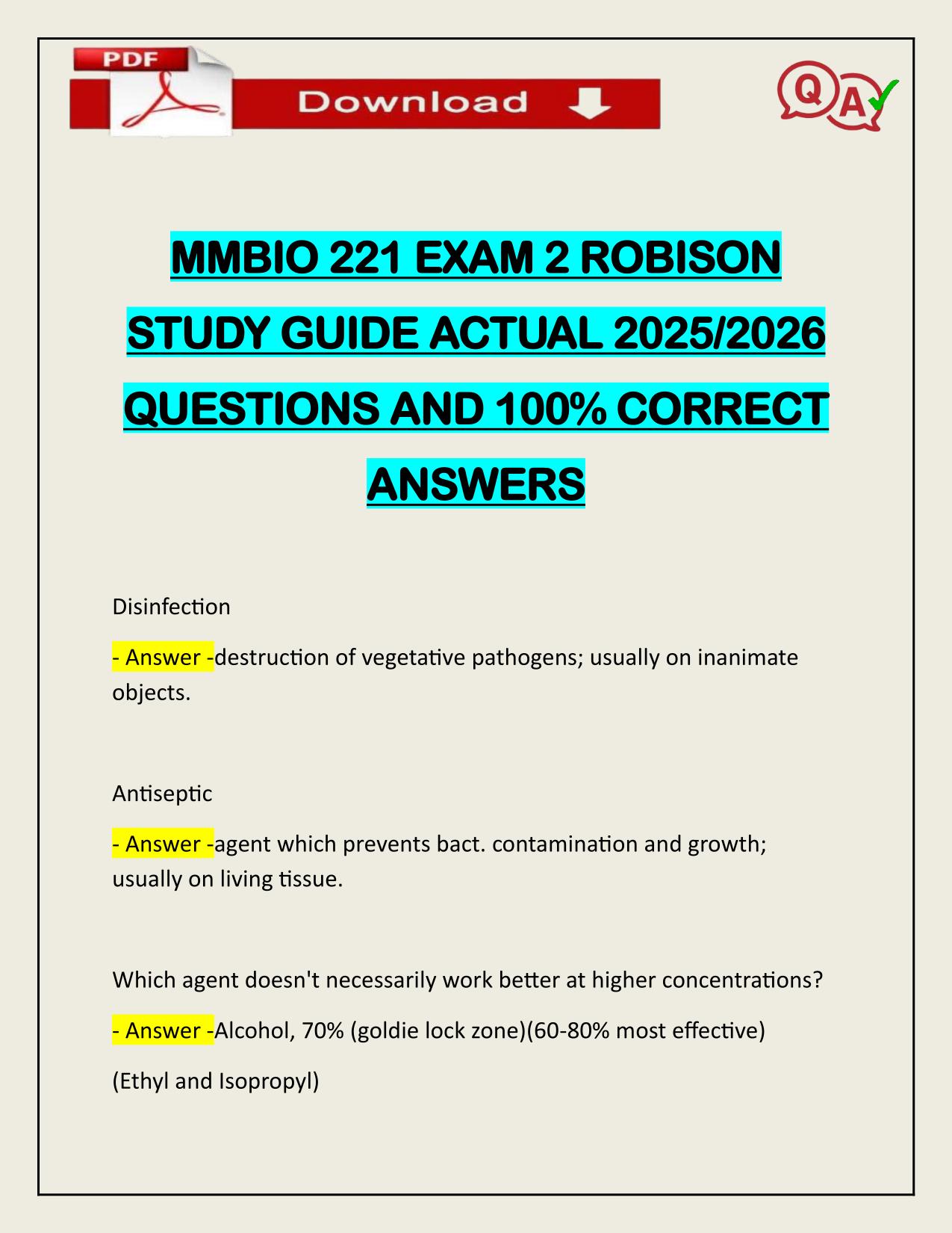 MMBIO 221 EXAM 2 ROBISON STUDY GUIDE ACTUAL 2025/2026
