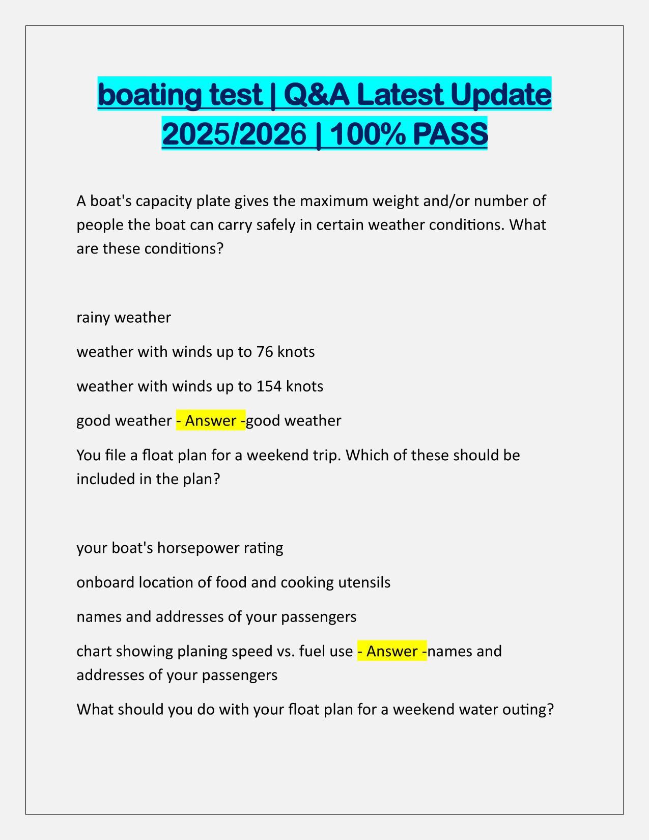 boating test Q&A Latest Update