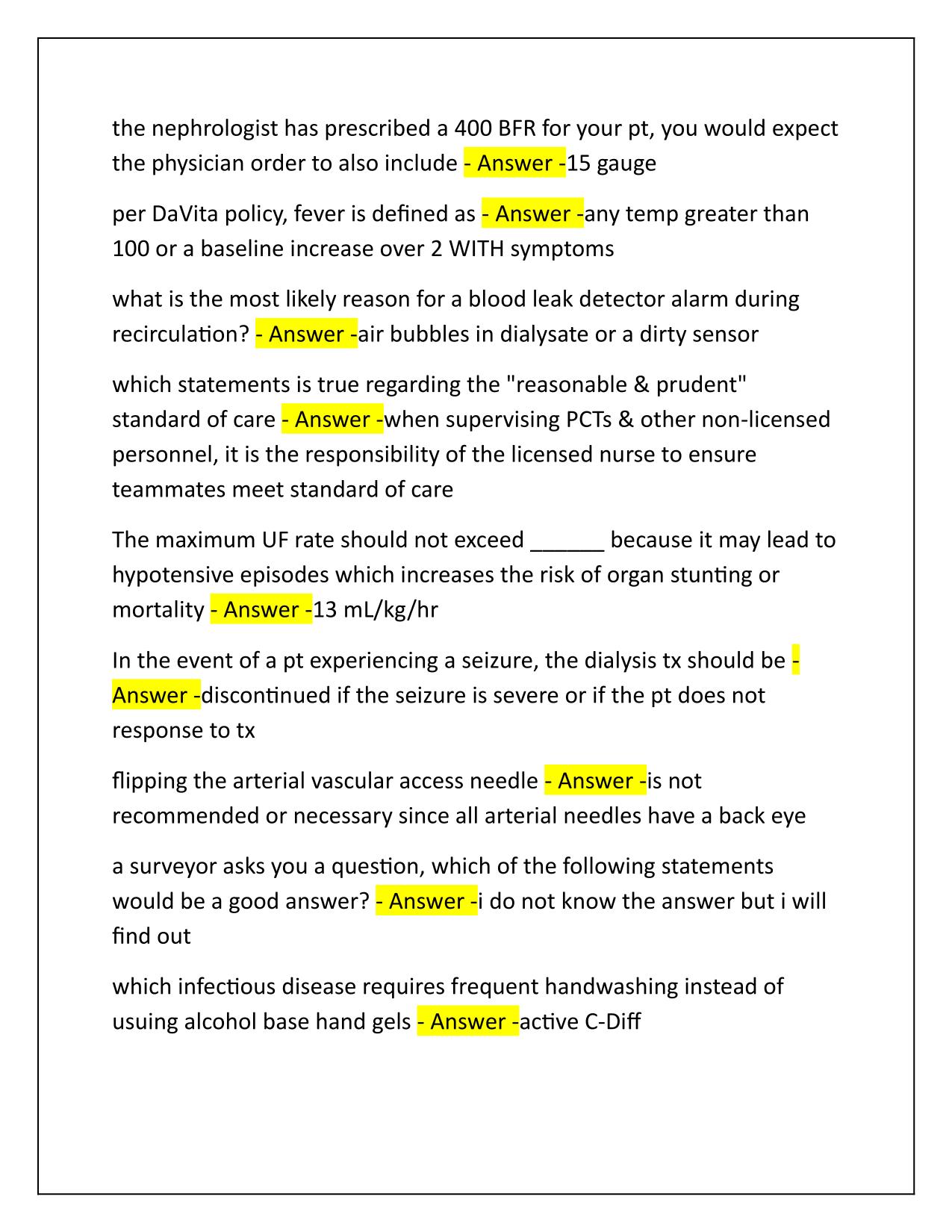 DAVITA PCT EXAM Correctly Answered Latest Update