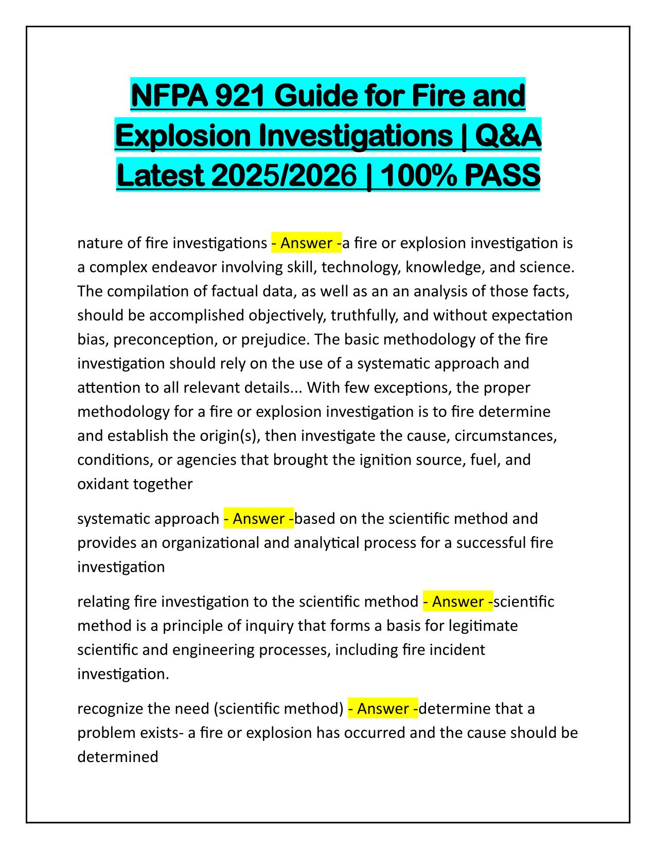 Bundle for NFPA 921 Questions and Correct Answers Latest 2025-2026